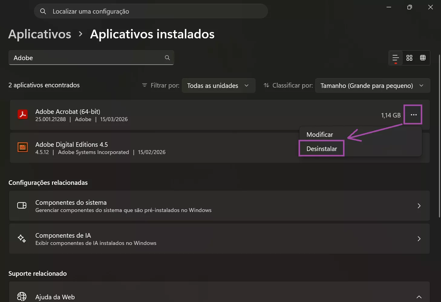 Desinstalar o Acrobat