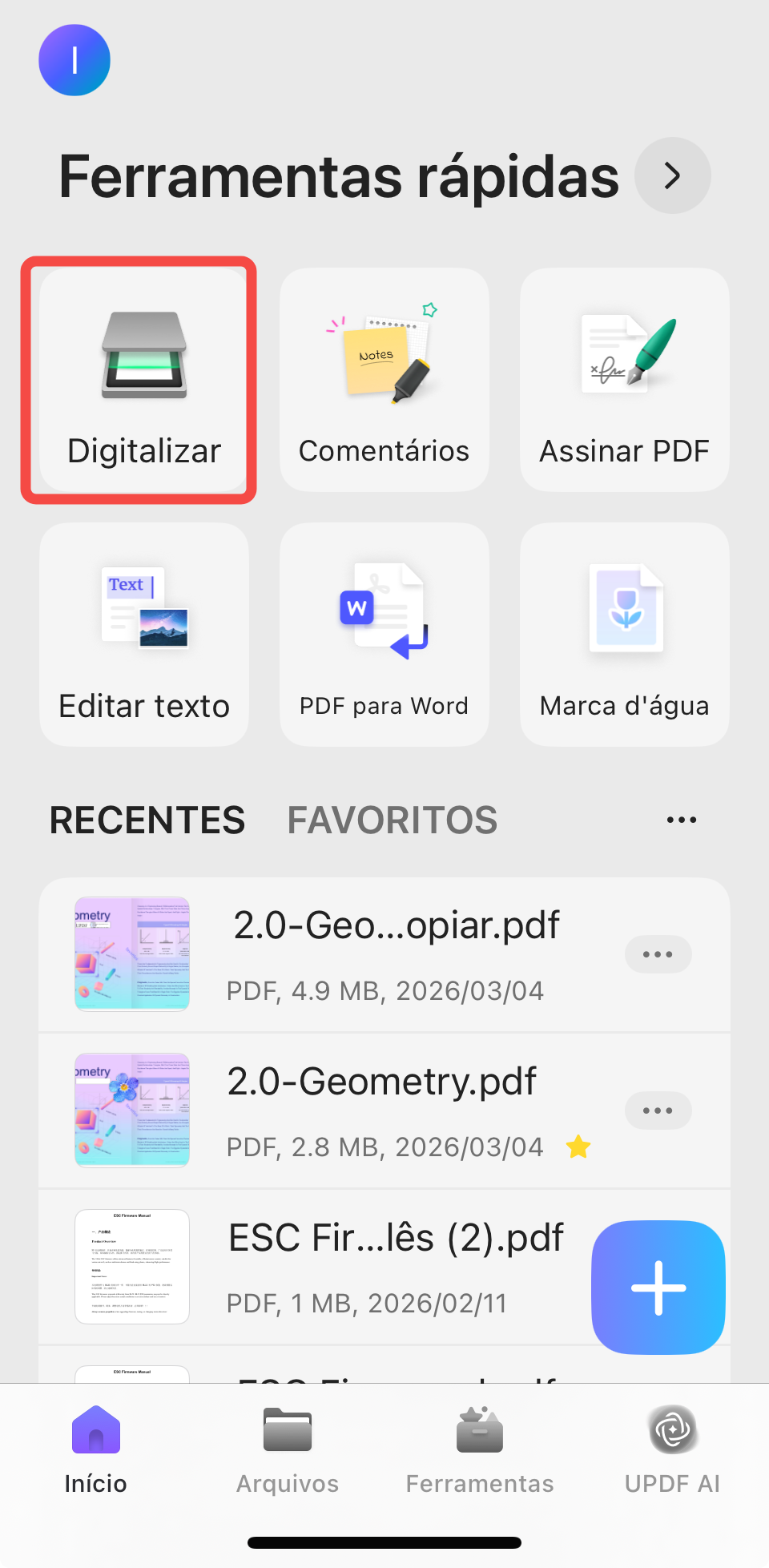 Abra o UPDF e inicie a digitalização.