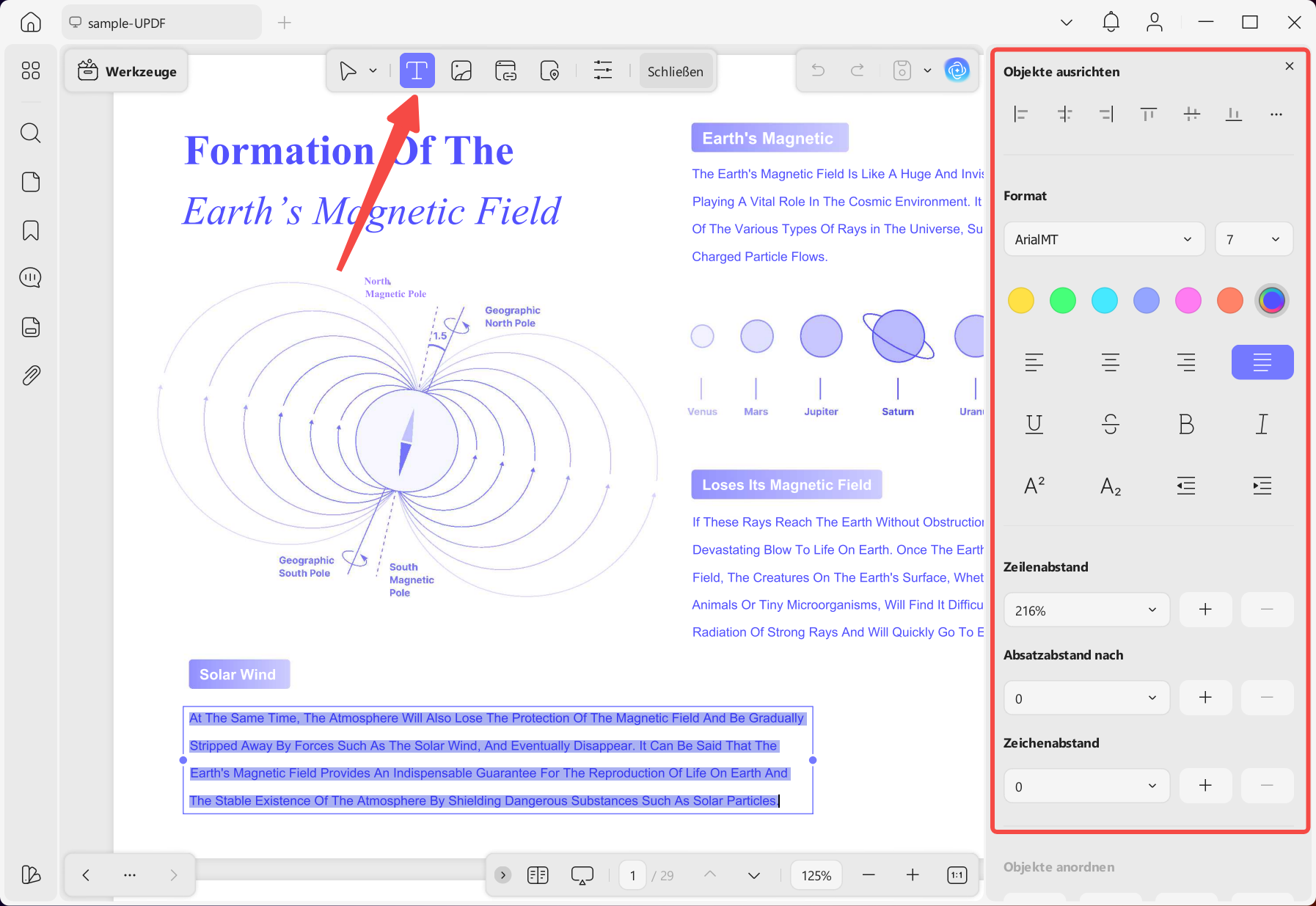Textgröße und -farbe im PDF ändern