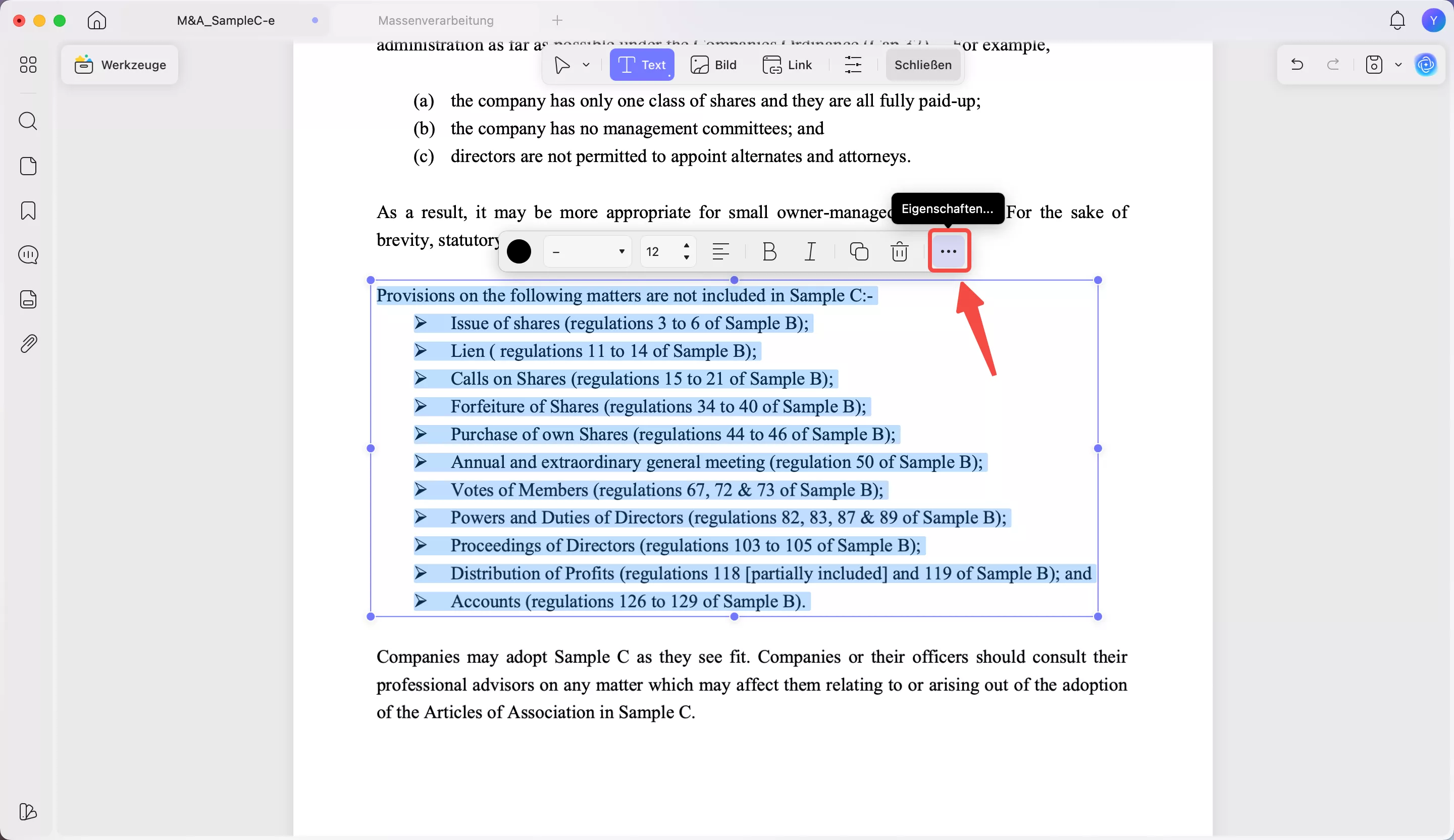 Weitere Bearbeitungsfunktionen aufrufen 