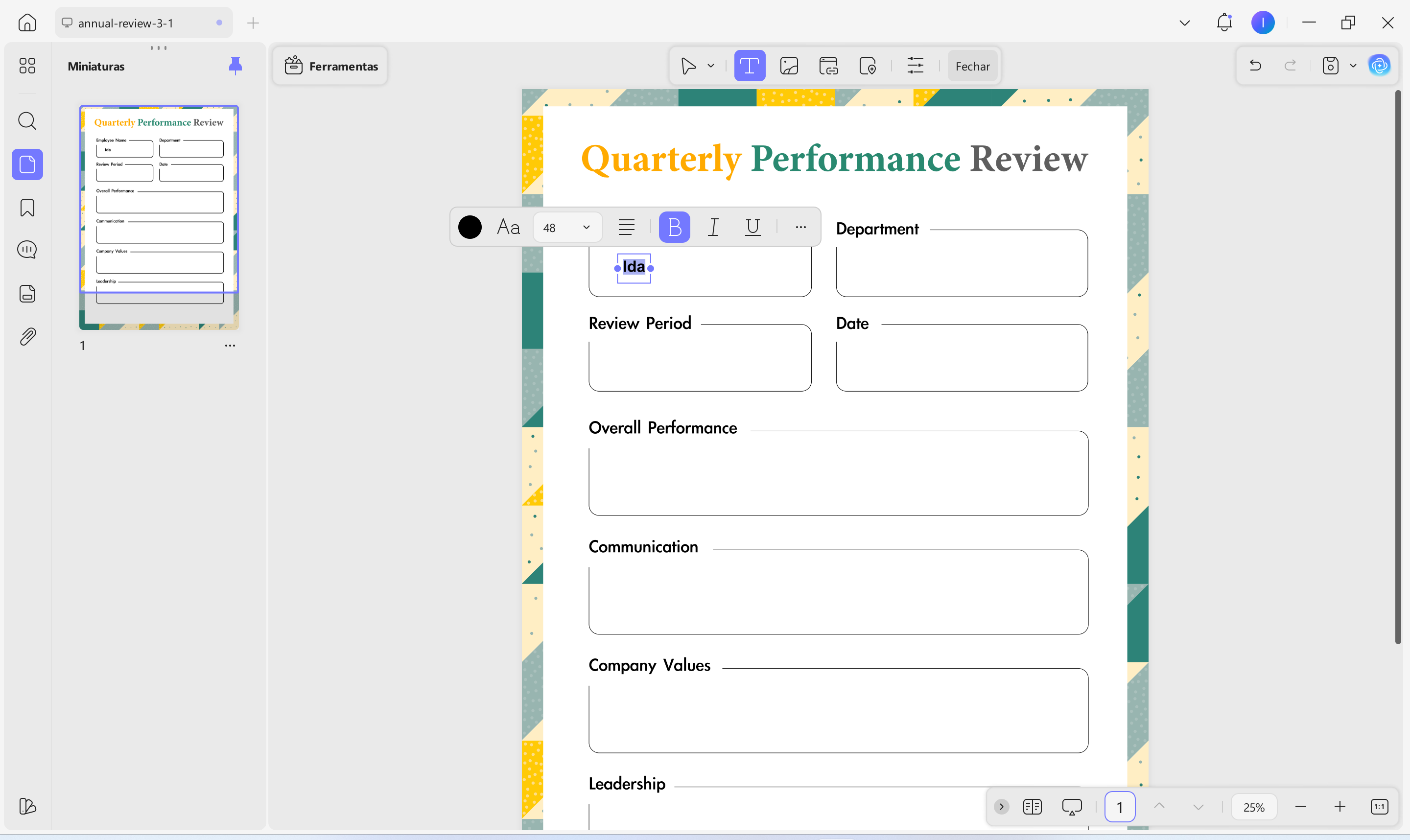 Editar modelo de avaliação de desempenho do funcionário
