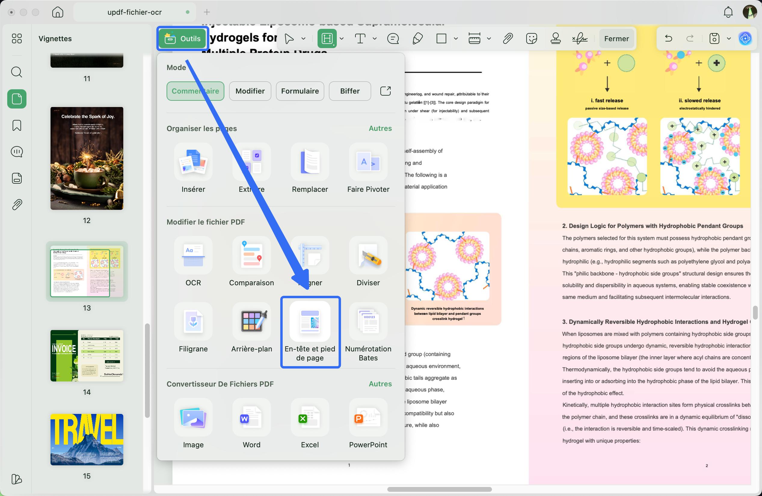 Imprimer un PDF avec numéro de page, en-tête et pied de page.