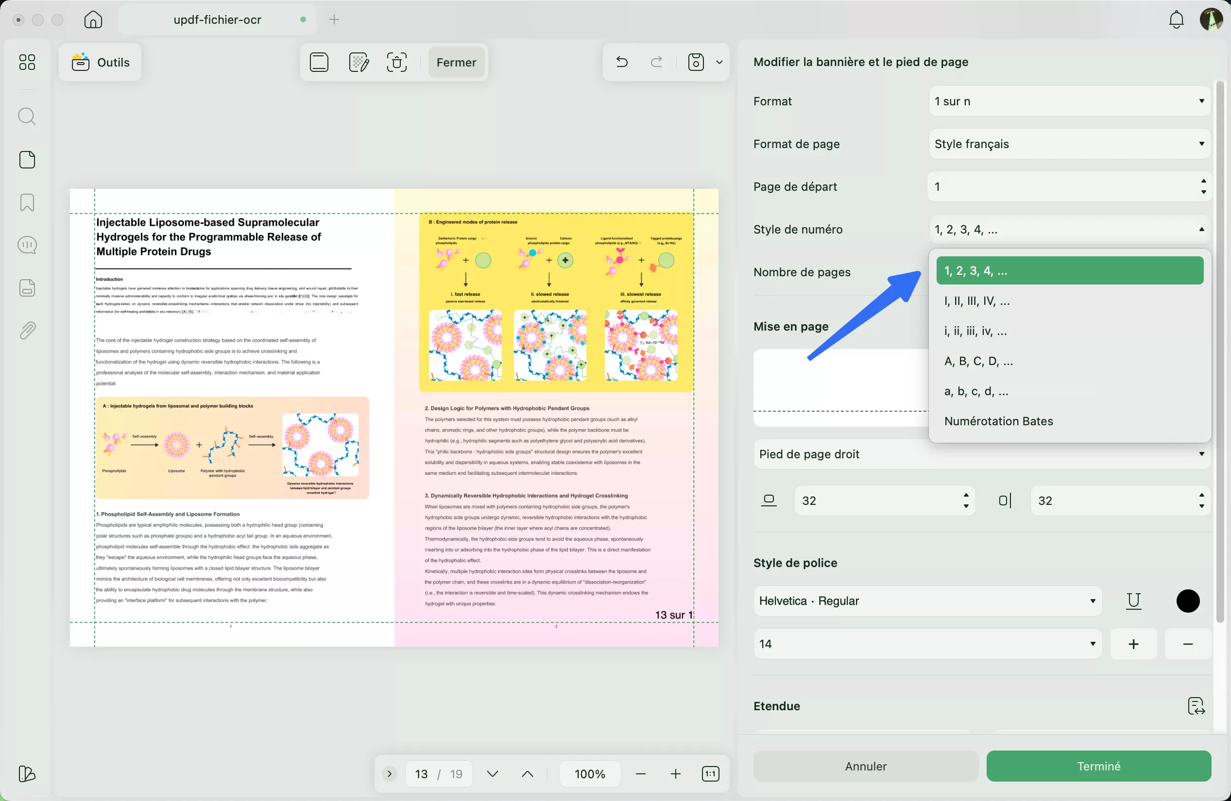 Imprimer un PDF avec numéro de page (icône numéro de page)