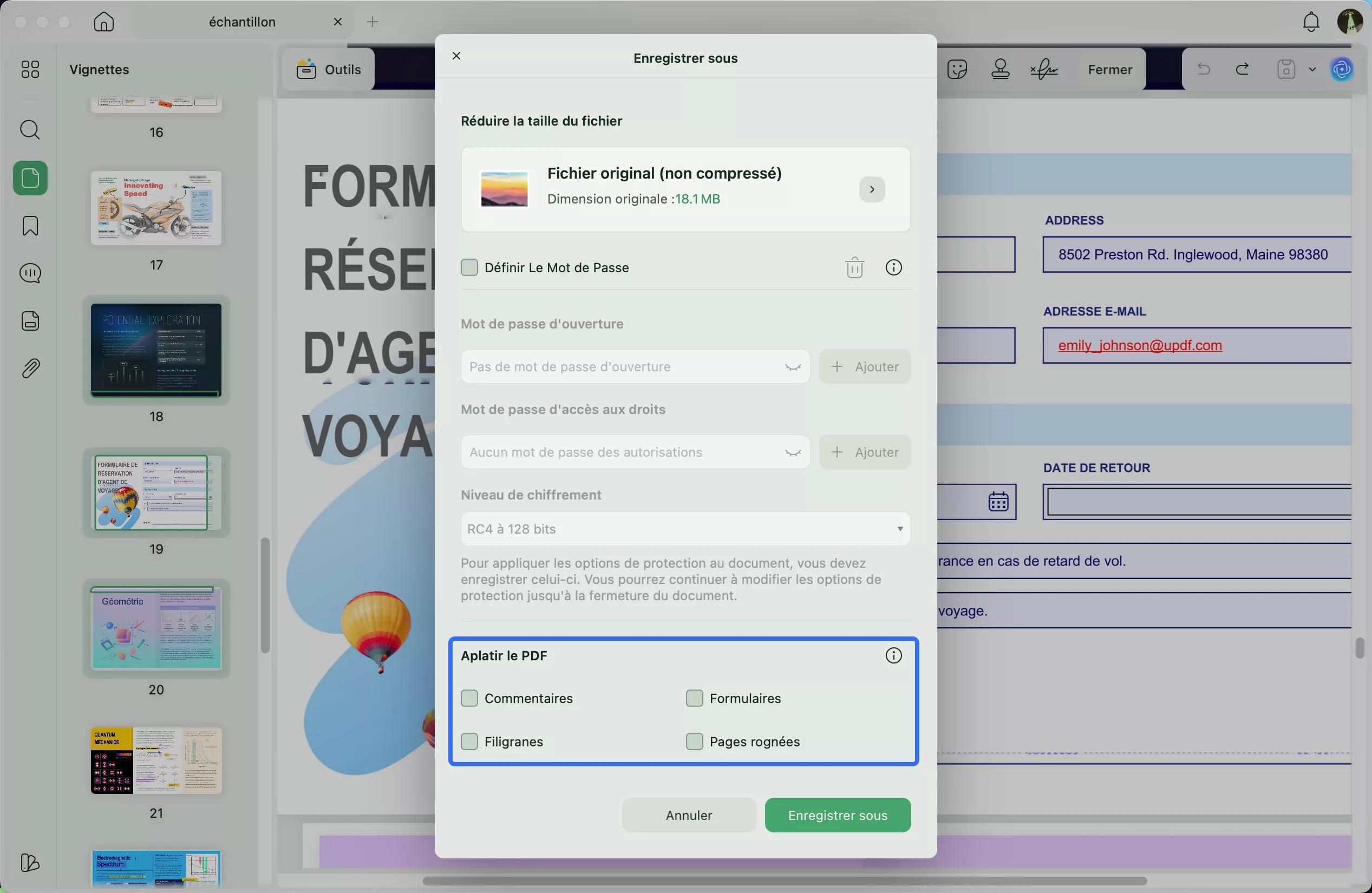 enregistrer sous forme aplatie