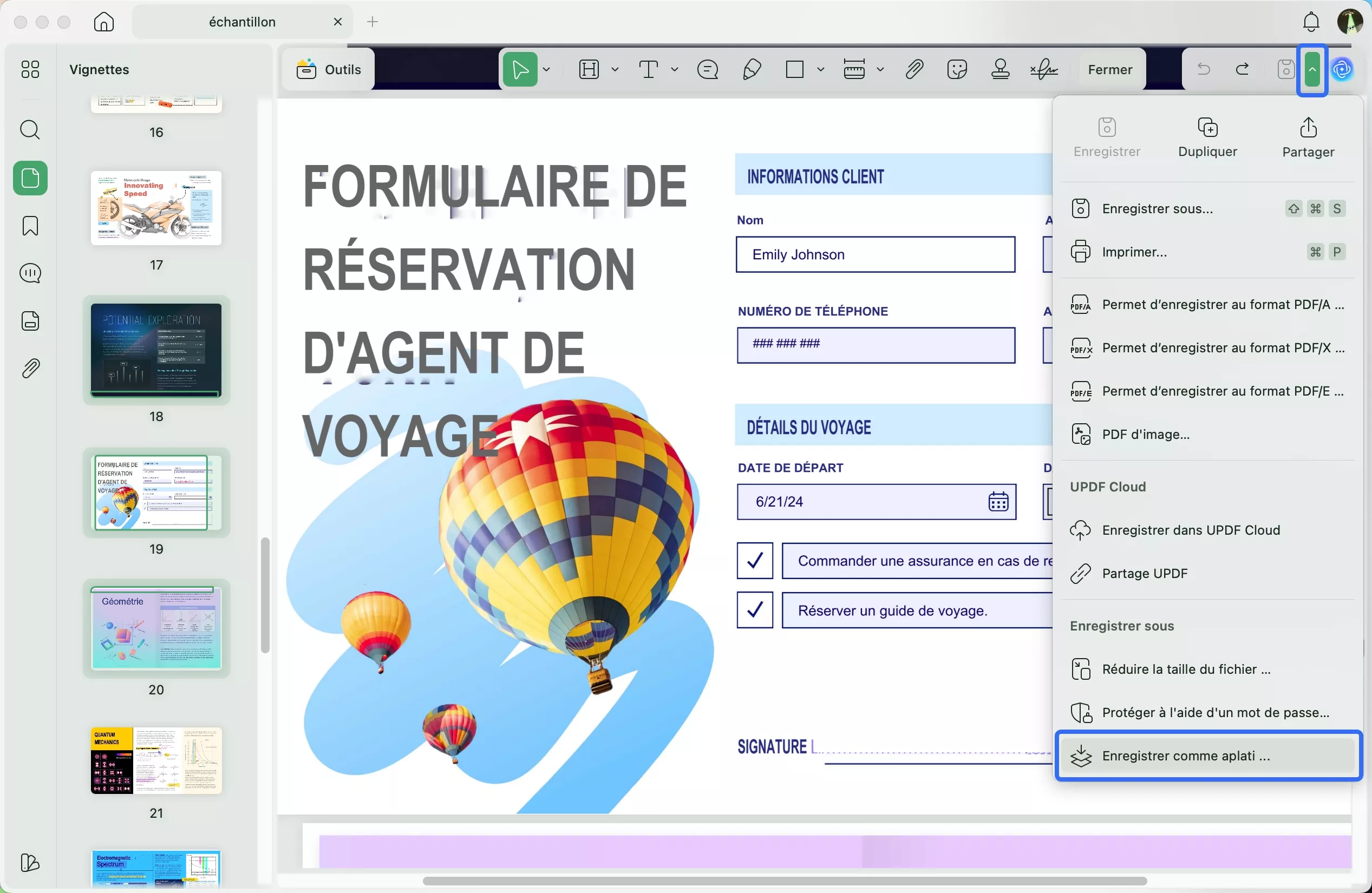 enregistrer sous forme aplatie
