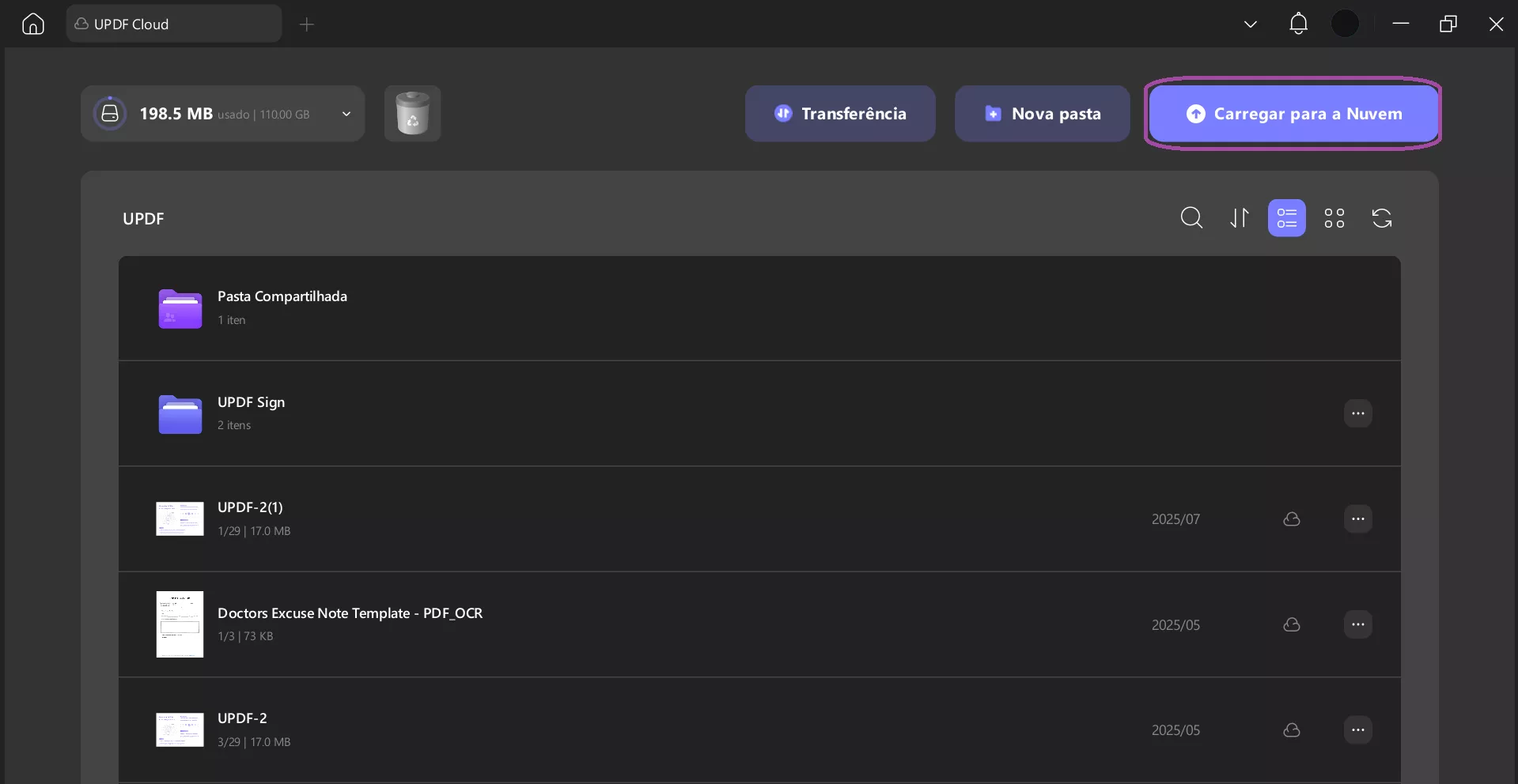 Carregar para a Nuvem