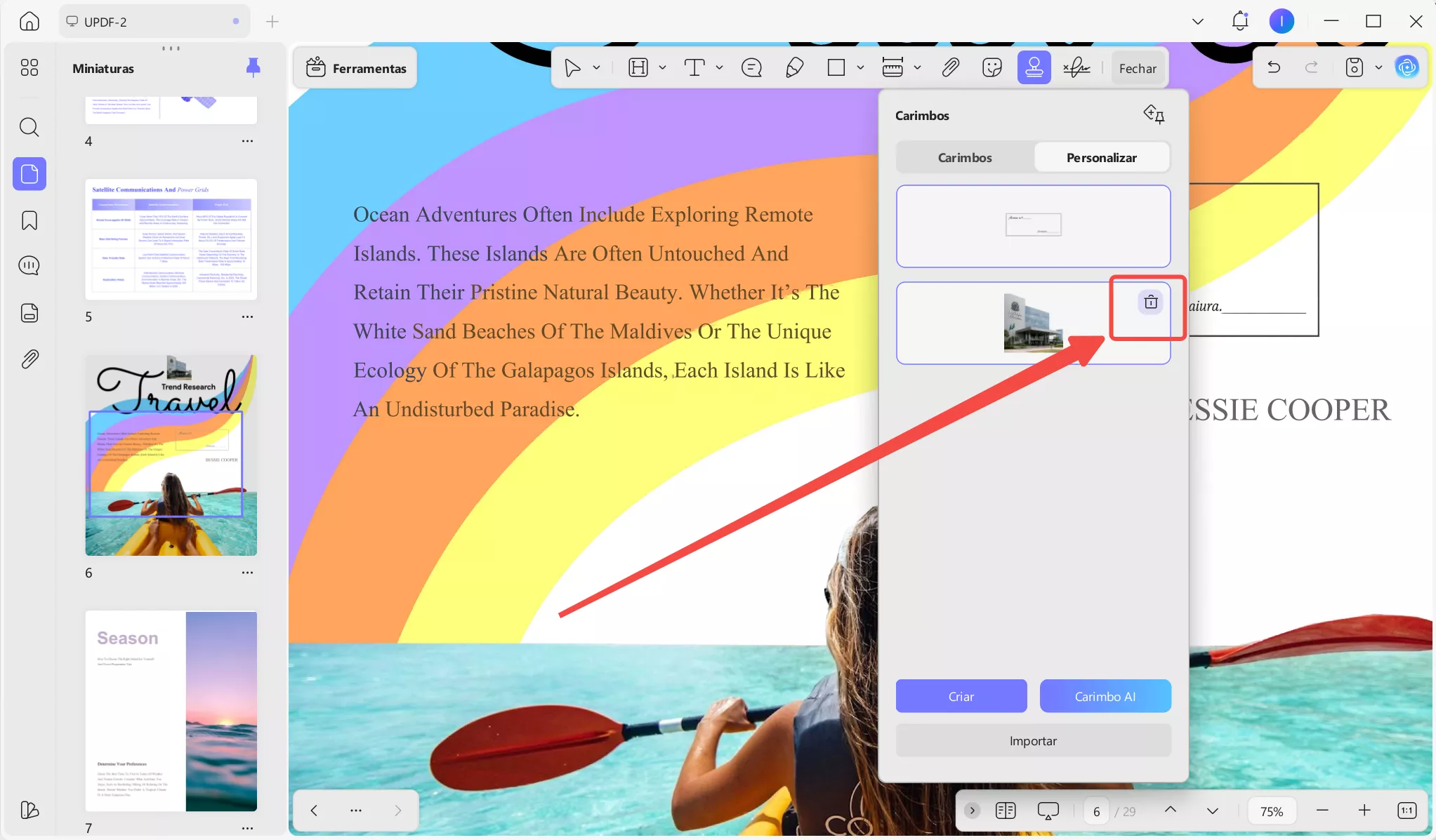 Clique no botão “Excluir”.