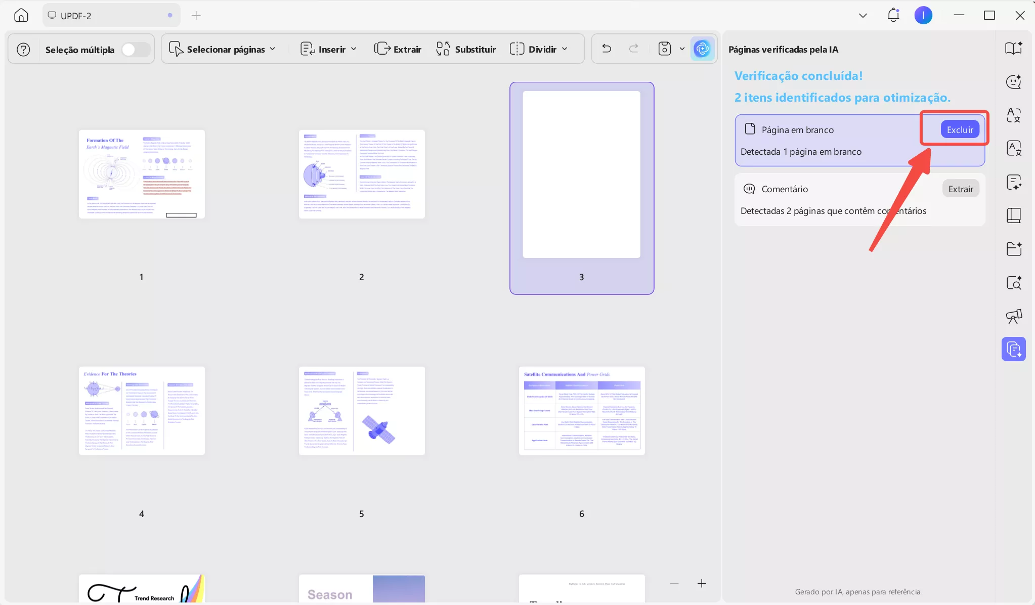 Clique no botão de ação para continuar