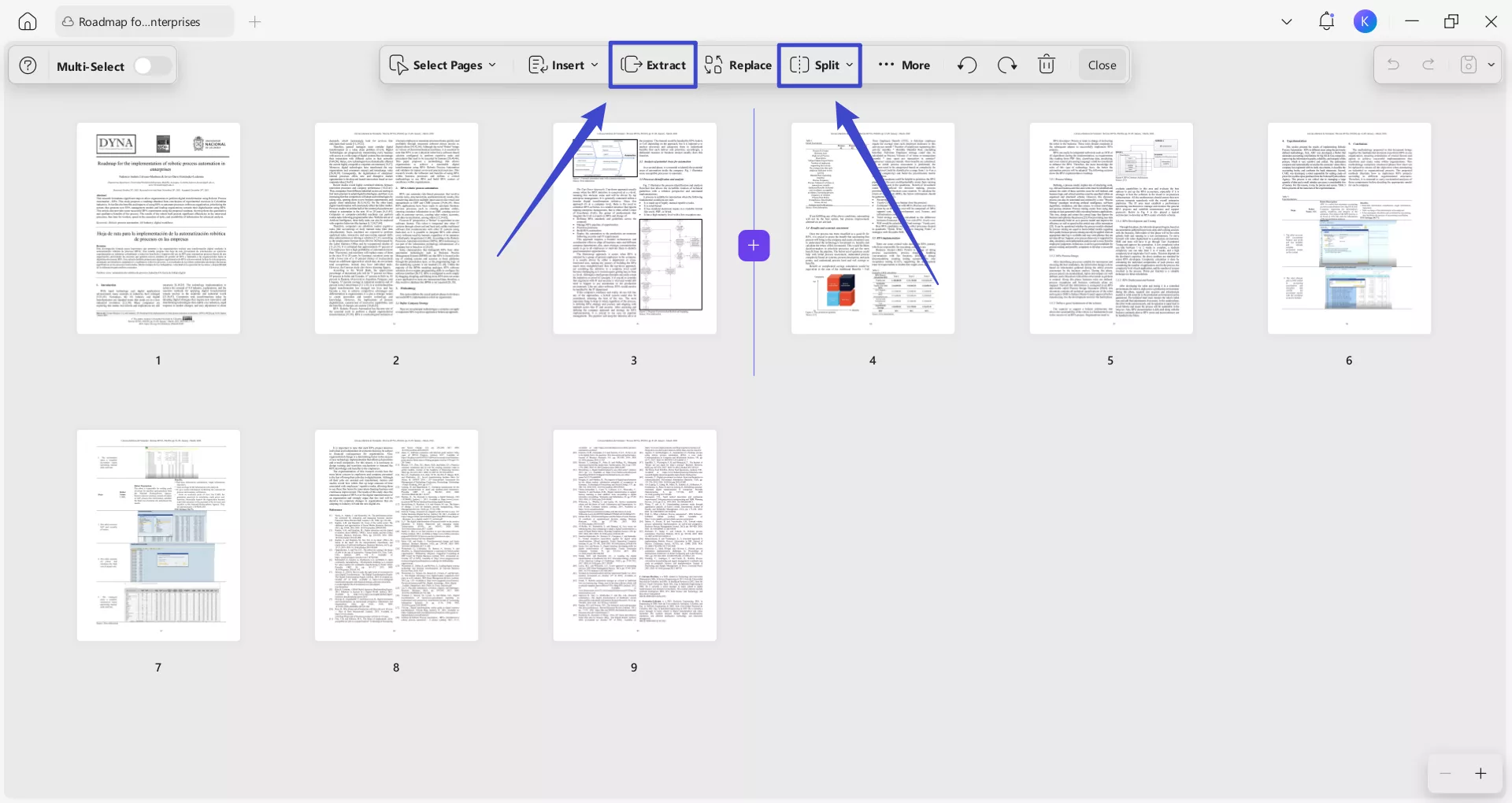 extract or split selected pages before go to koncile