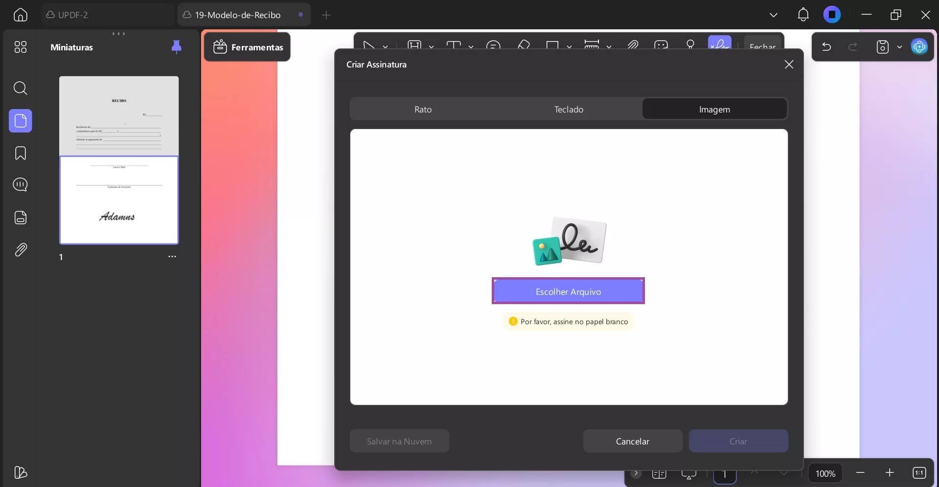 Funcionalidade de assinatura do UPDF para desktop