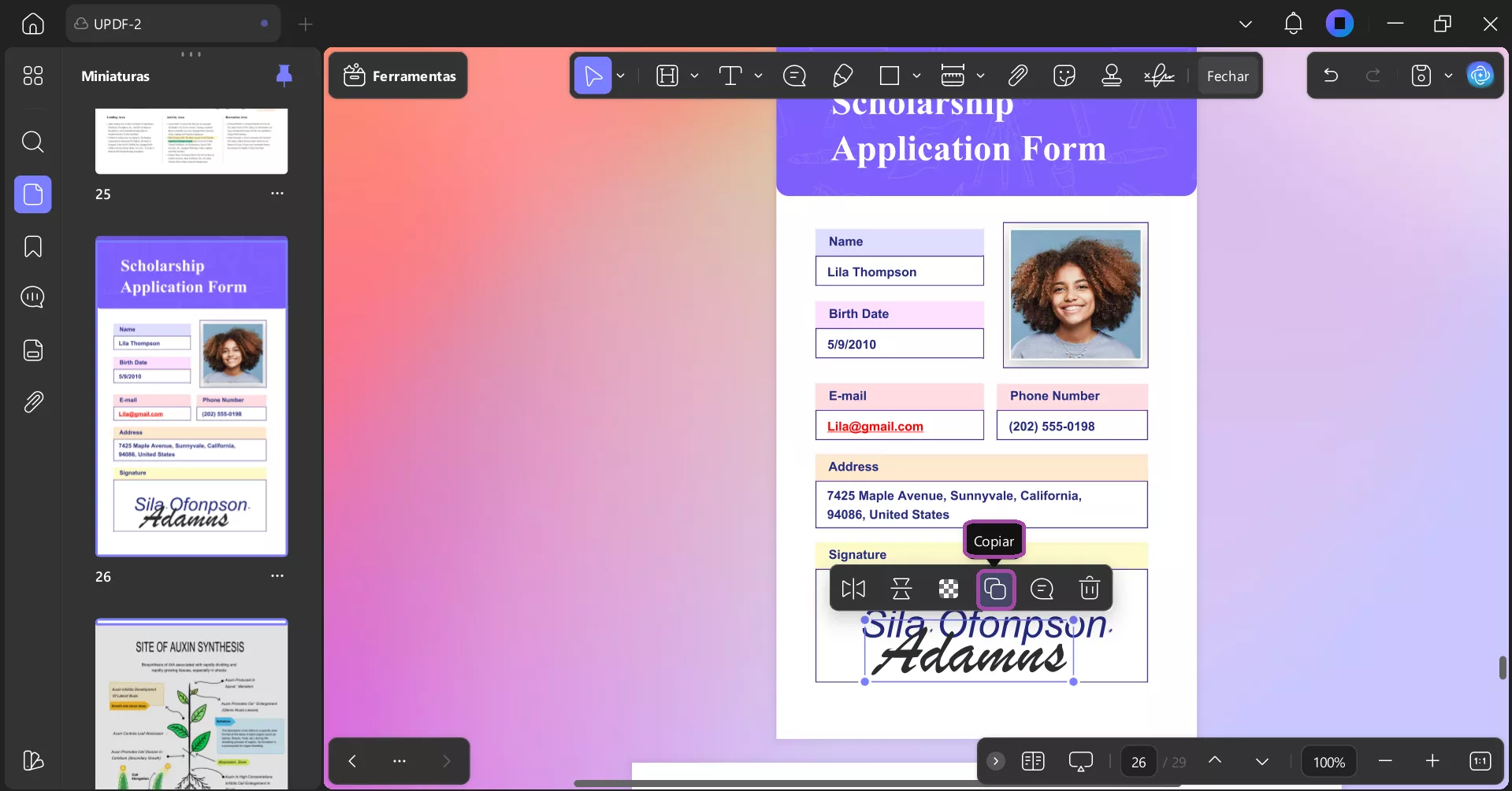 copiar assinatura manuscrita updf desktop