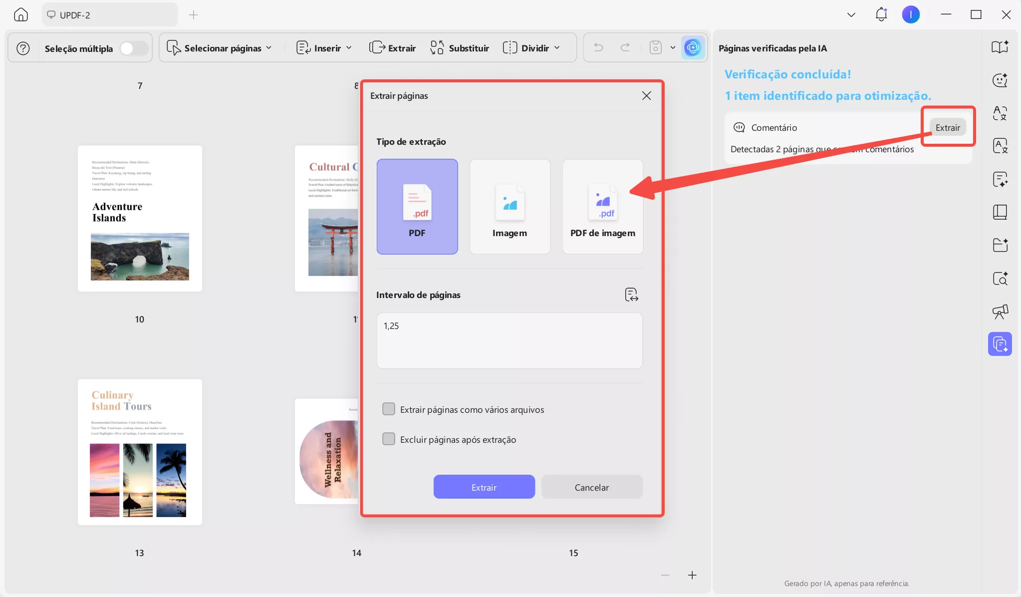 Clique em “Extrair” e siga as instruções