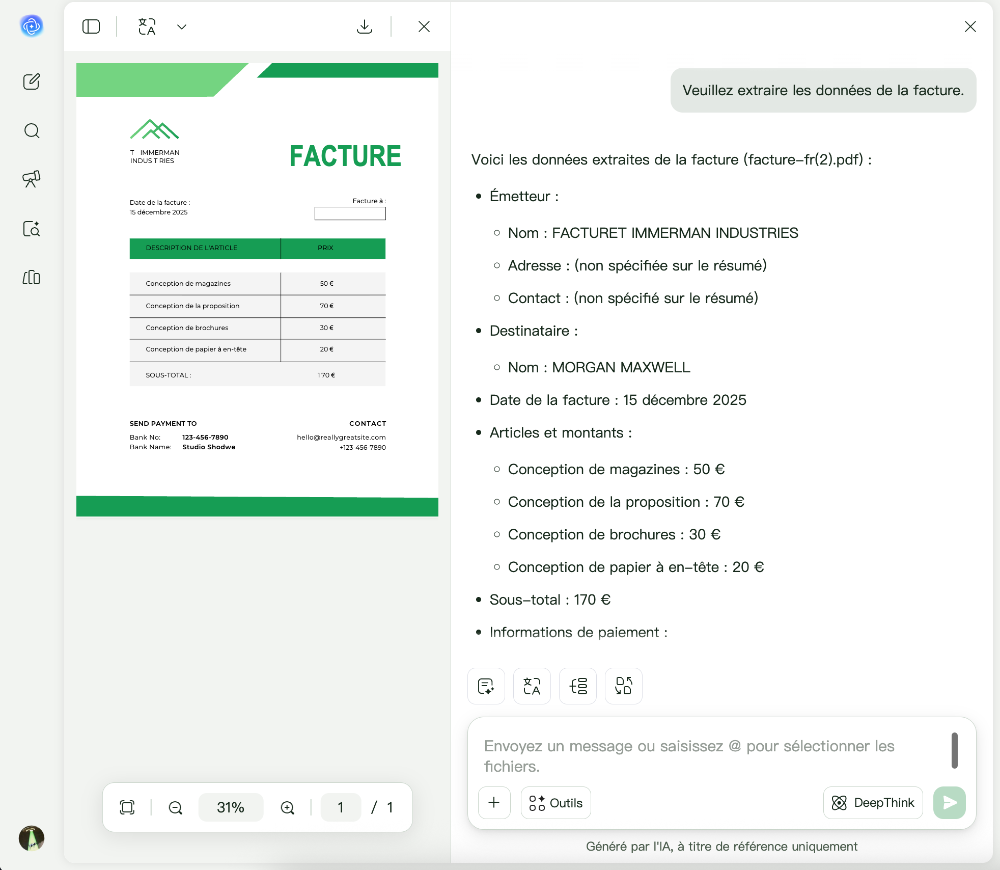 UPDF AI Extraction de données de factures