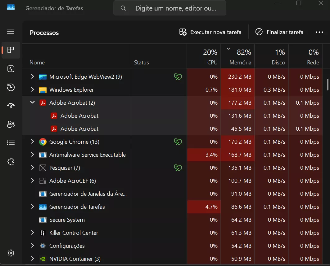 Clique no botão X para fechar o Adobe Acrobat
