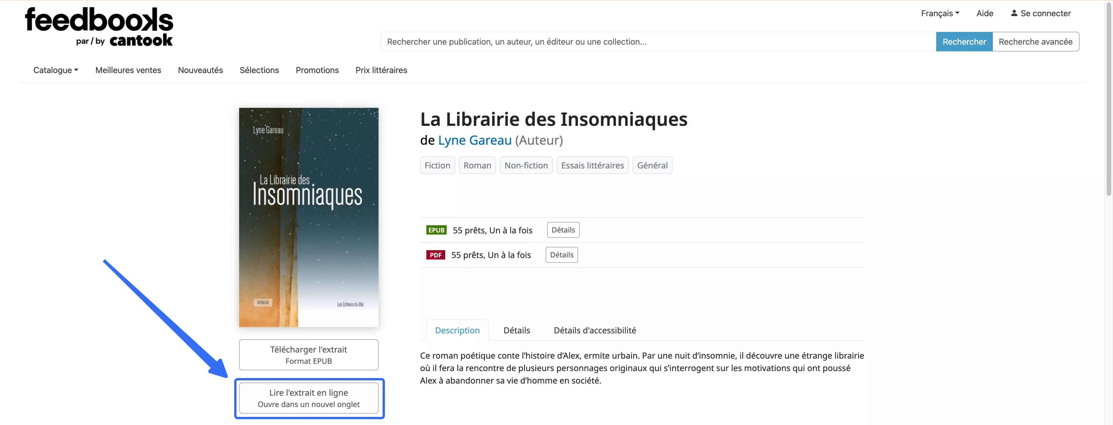 Cliquez sur le bouton « Lire l'extrait en ligne ».