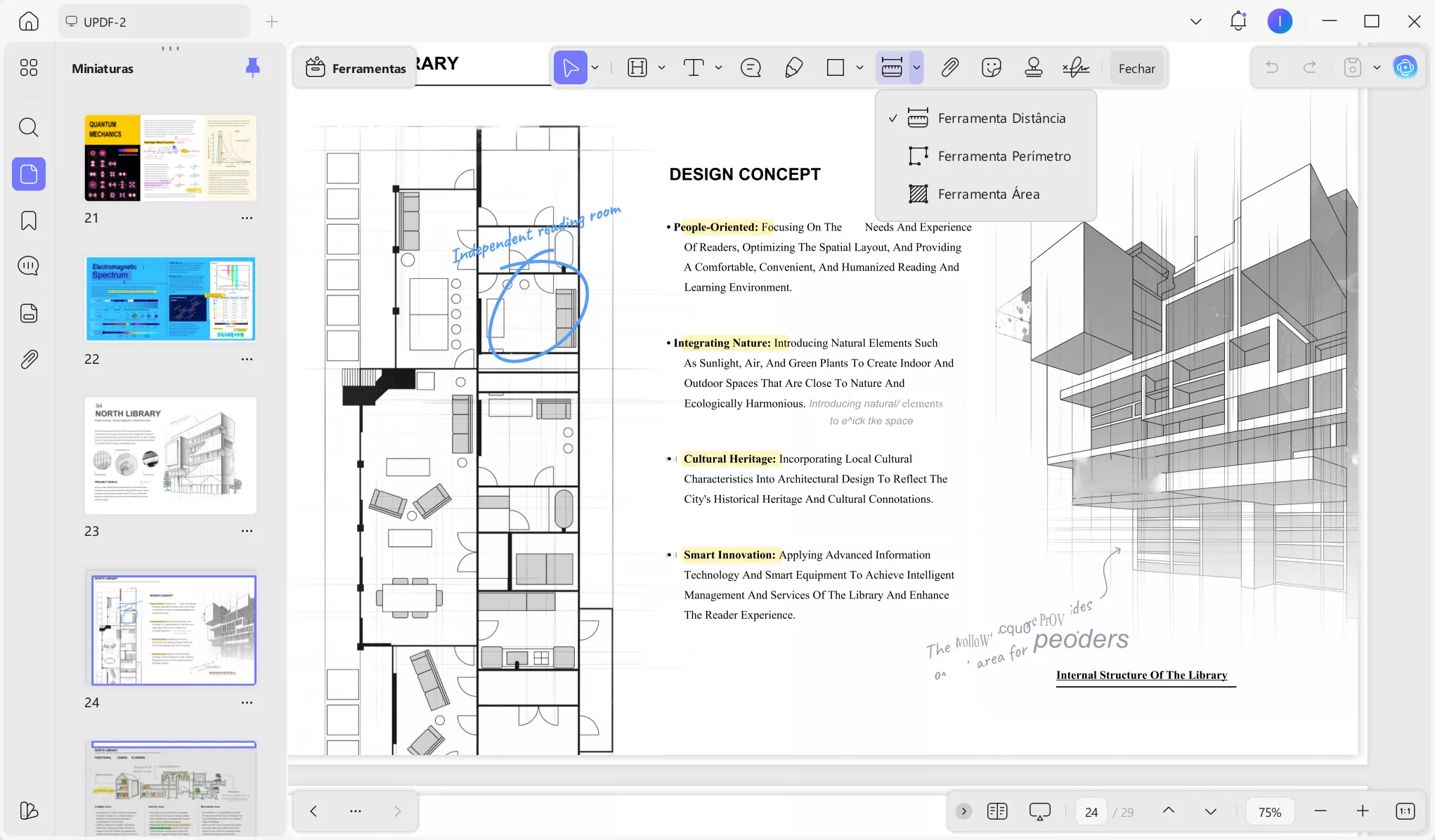 Como medir distância em um PDF com a opção de distância do UPDF