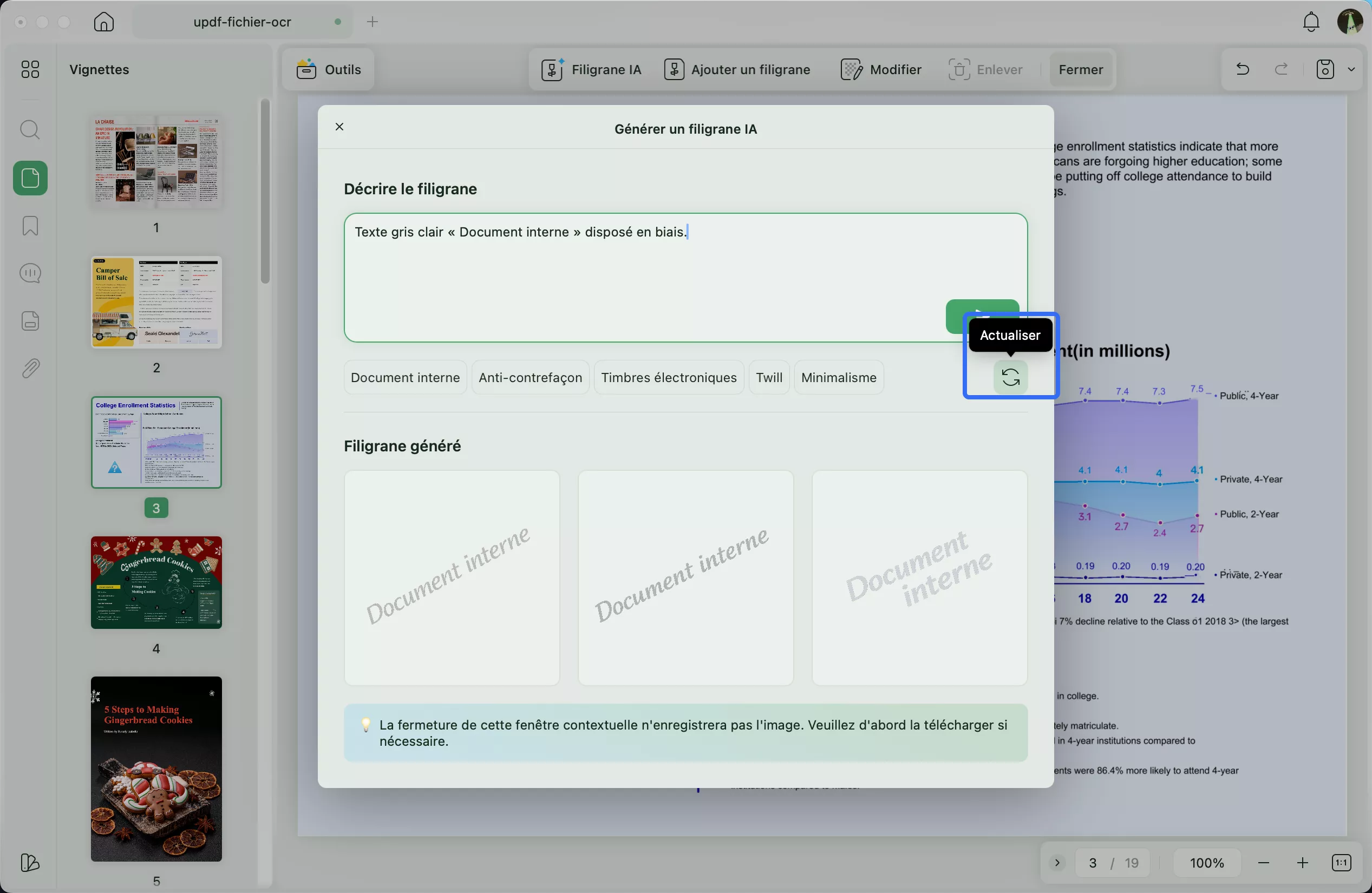 Cliquez sur actualiser
