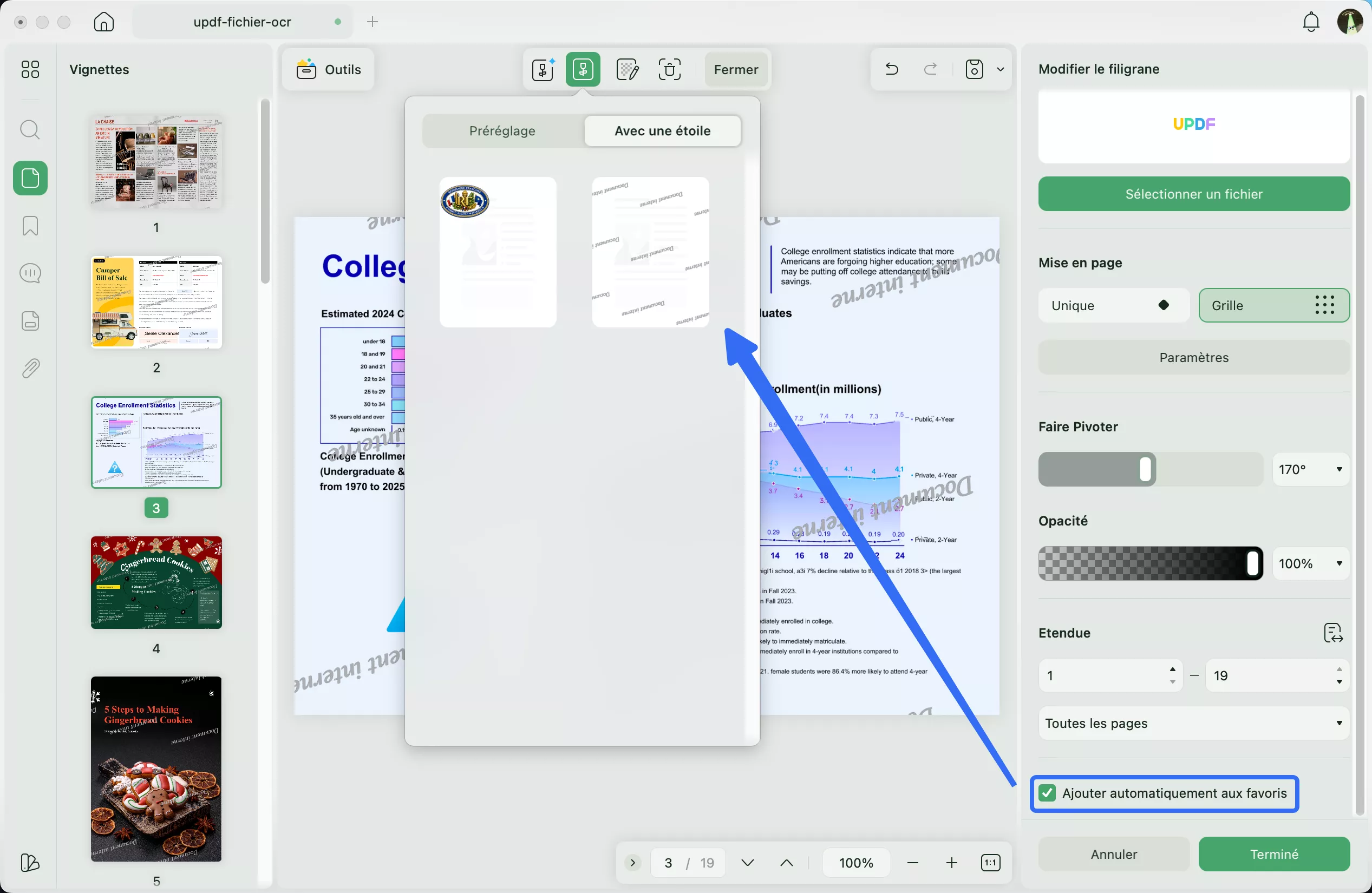 ajout automatique d'un filigrane au menu étoilé