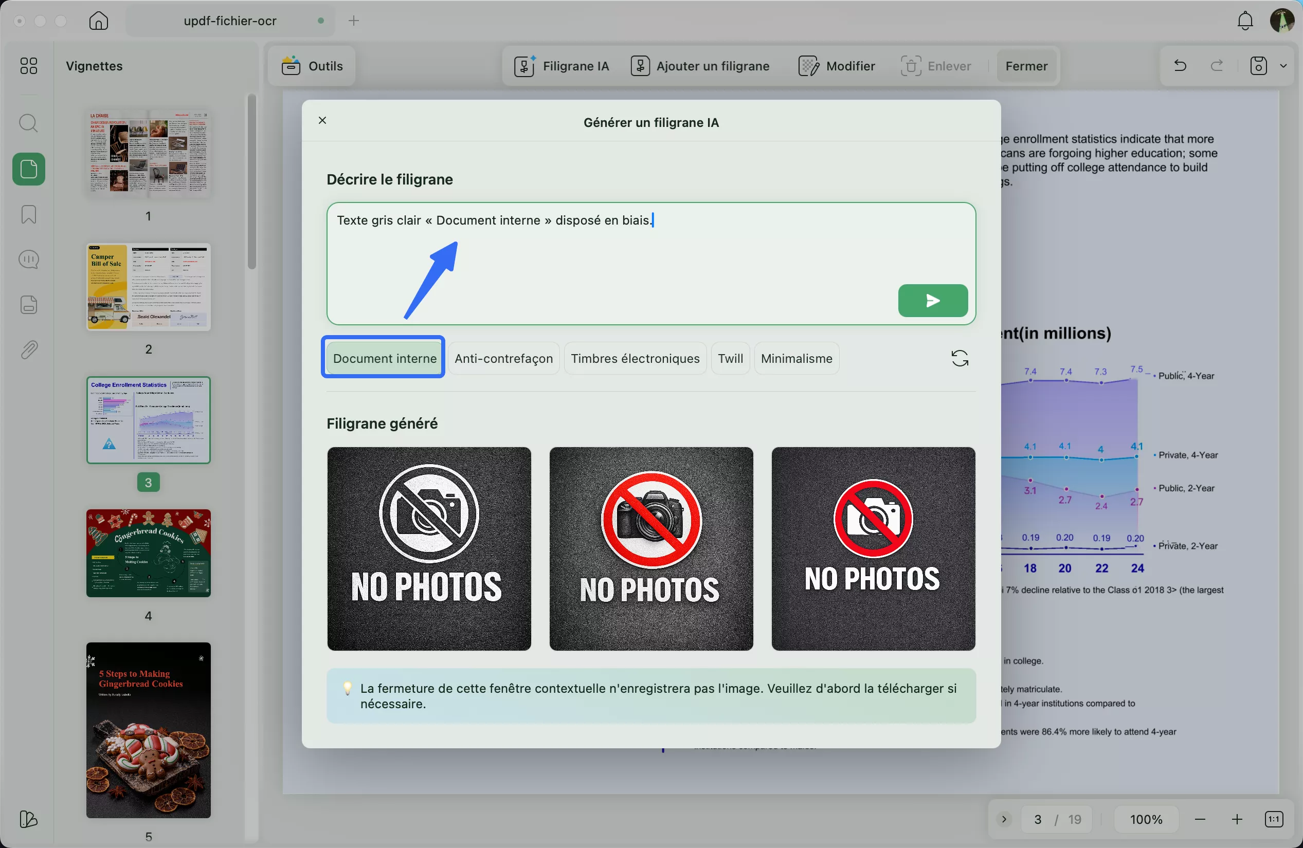 Générer une invite de filigrane avec un préréglage