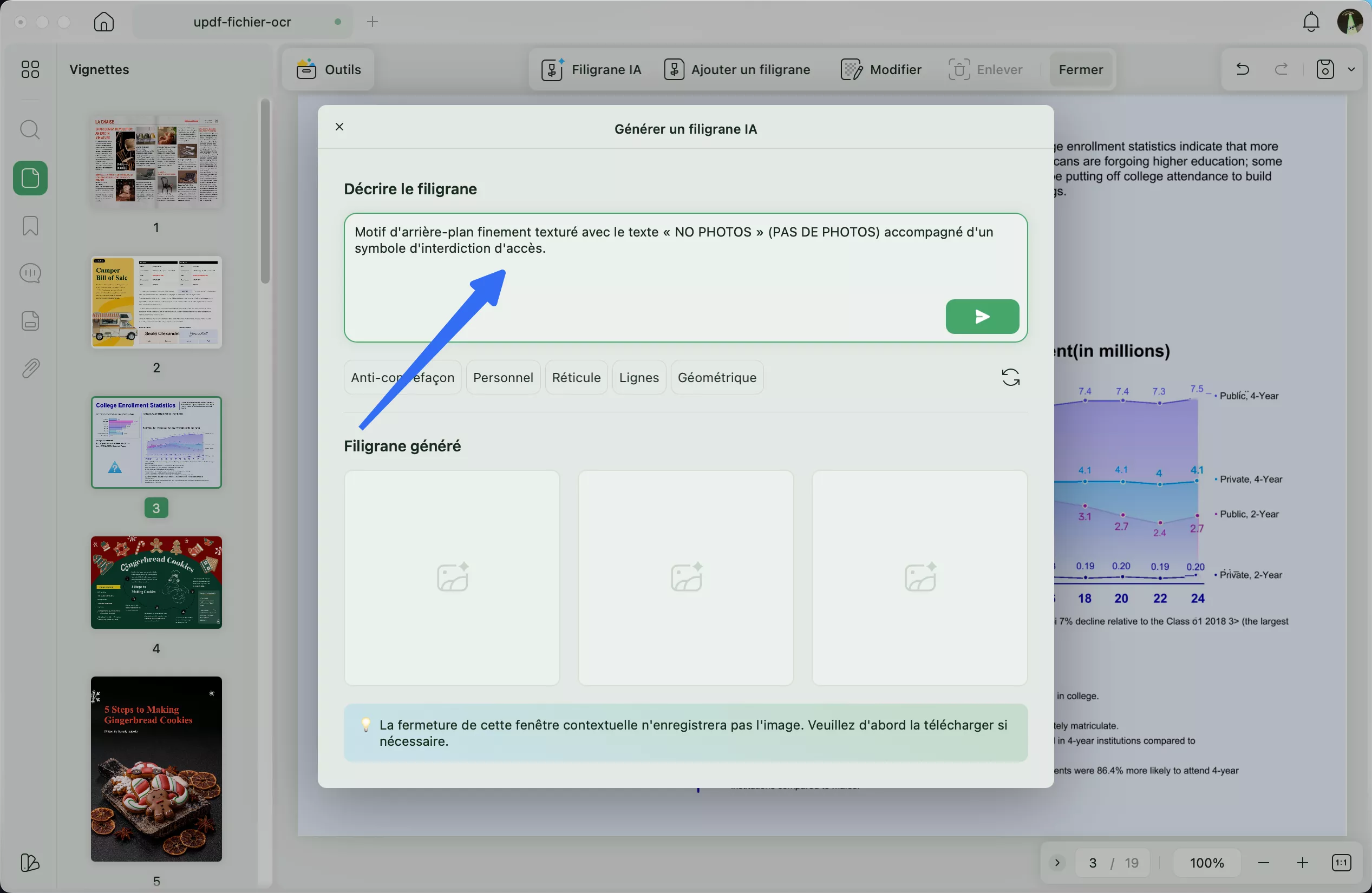 décrire le filigrane avec une invite