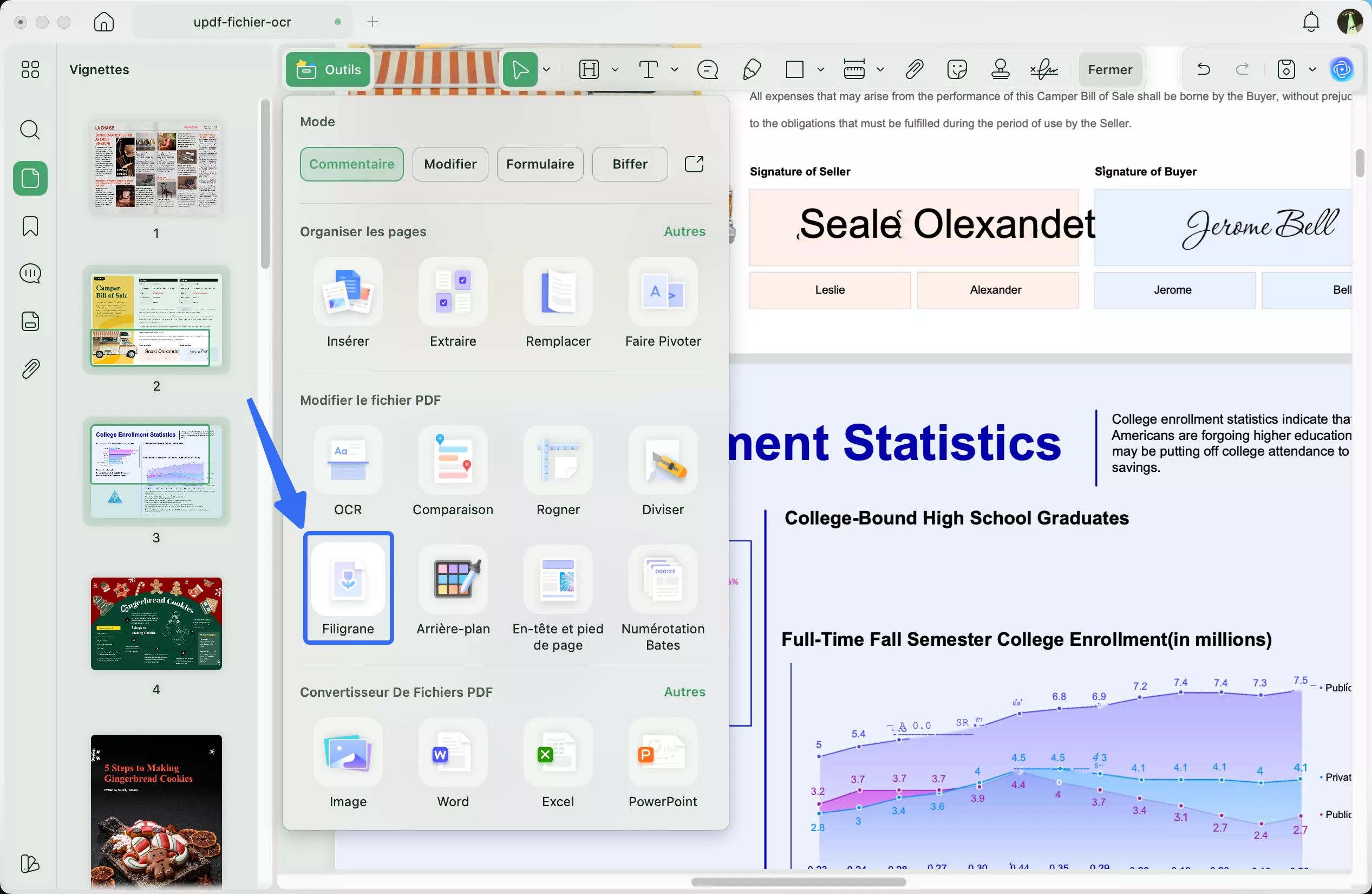 Sélectionnez filigrane dans les outils