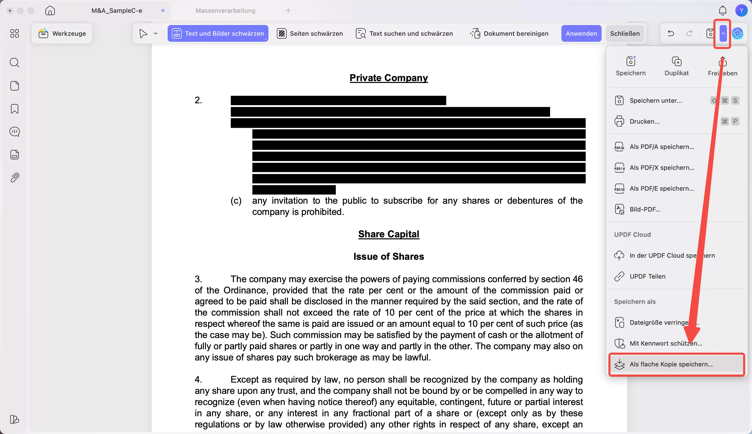 Tippen Sie auf „Als flache Kopie speichern“