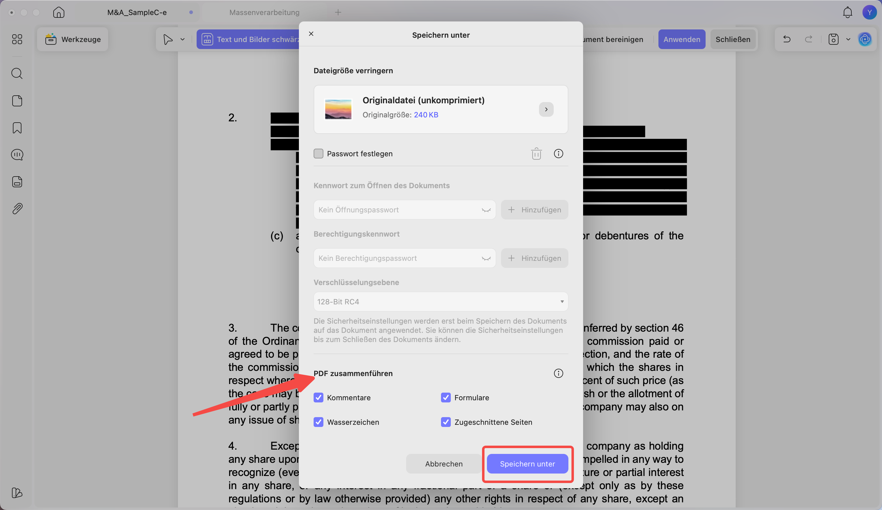 die PDF-Datei flach machen
