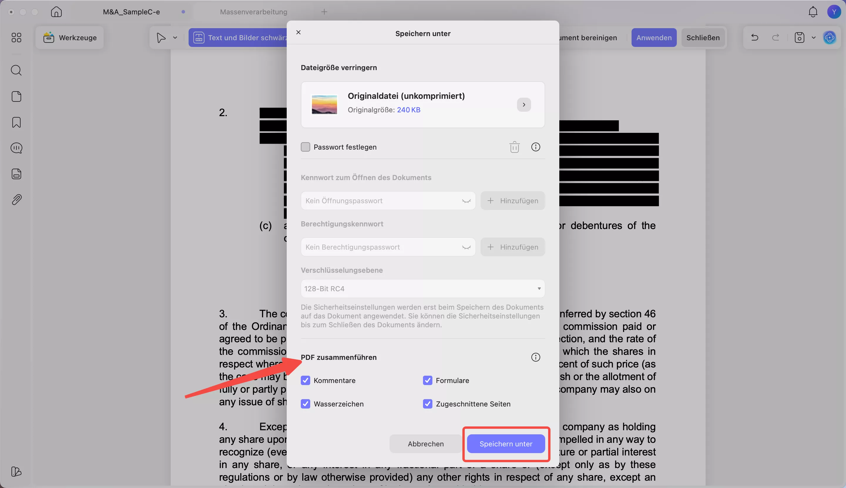 die PDF-Datei flach machen