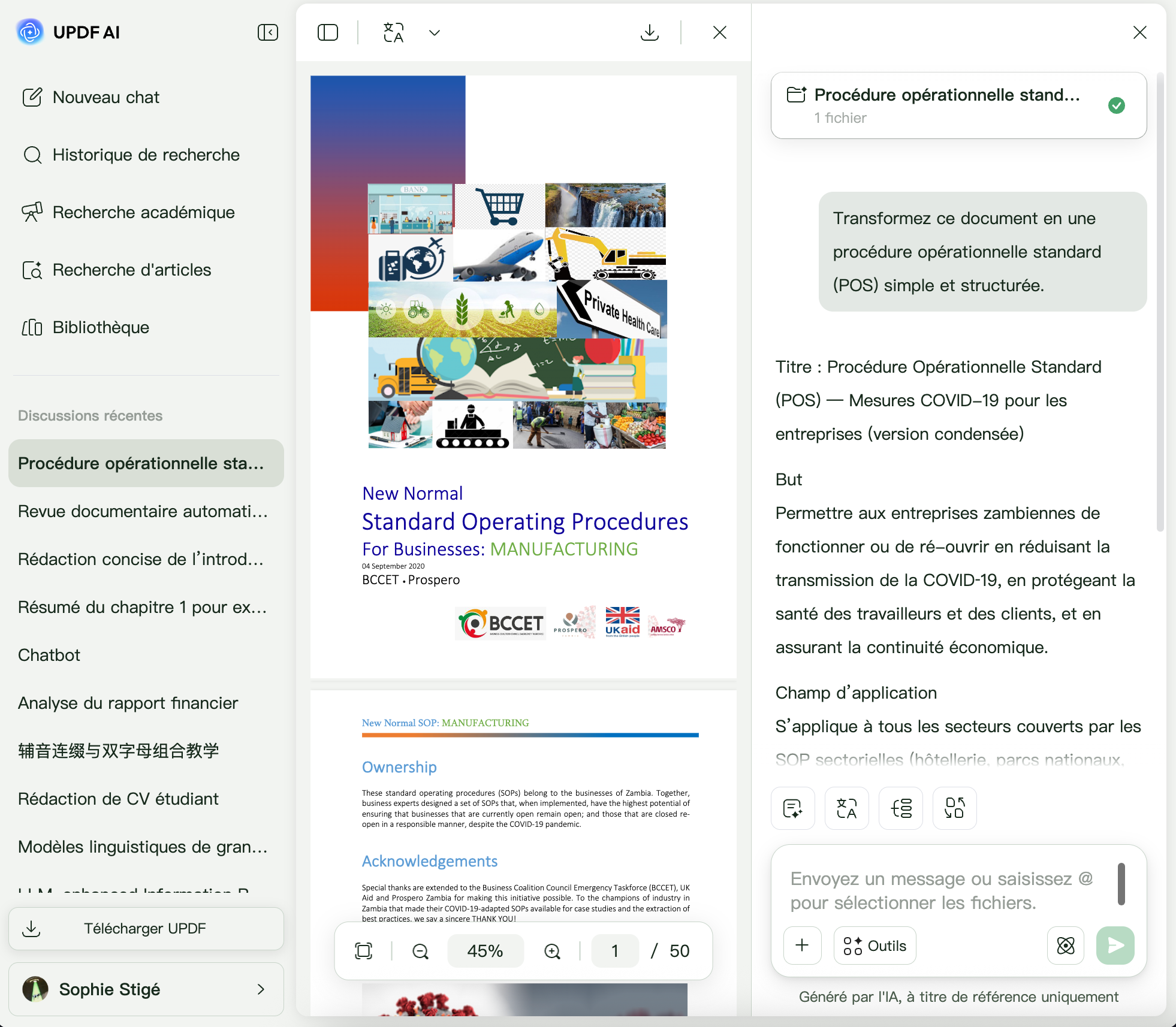 UPDF AI Générateur de SOP