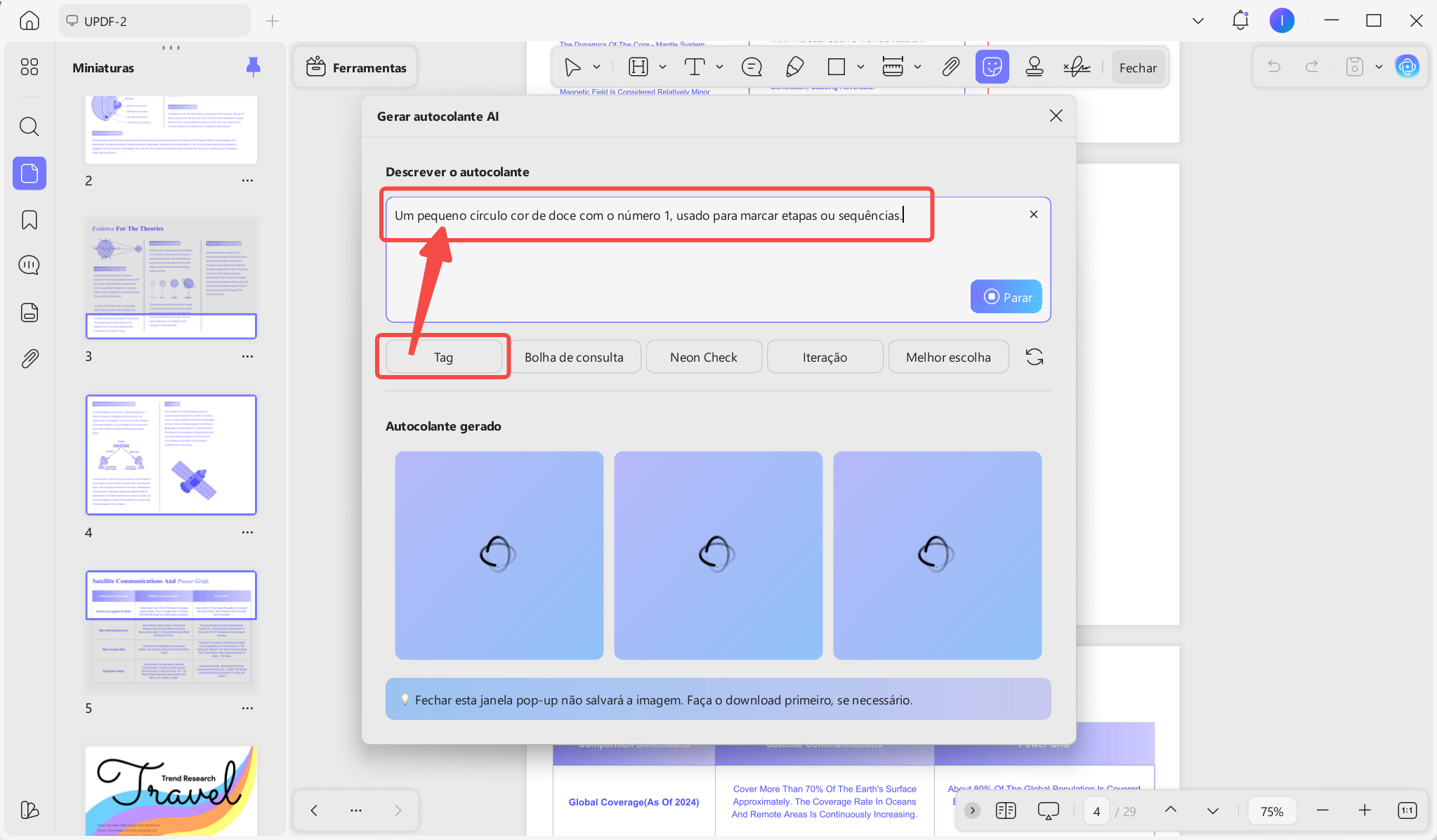 Adicionar uma descrição de adesivo predefinida