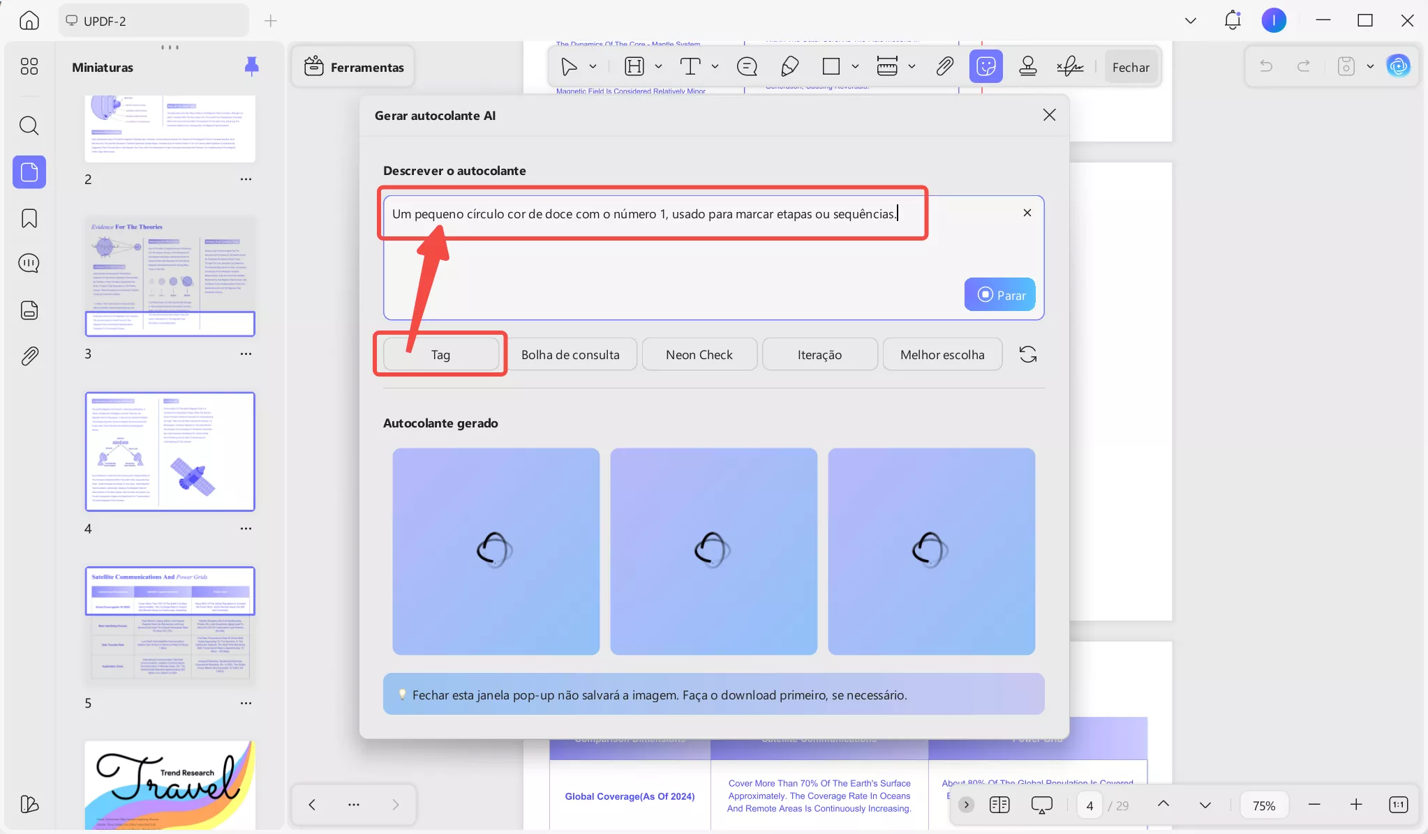 Adicionar uma descrição de adesivo predefinida