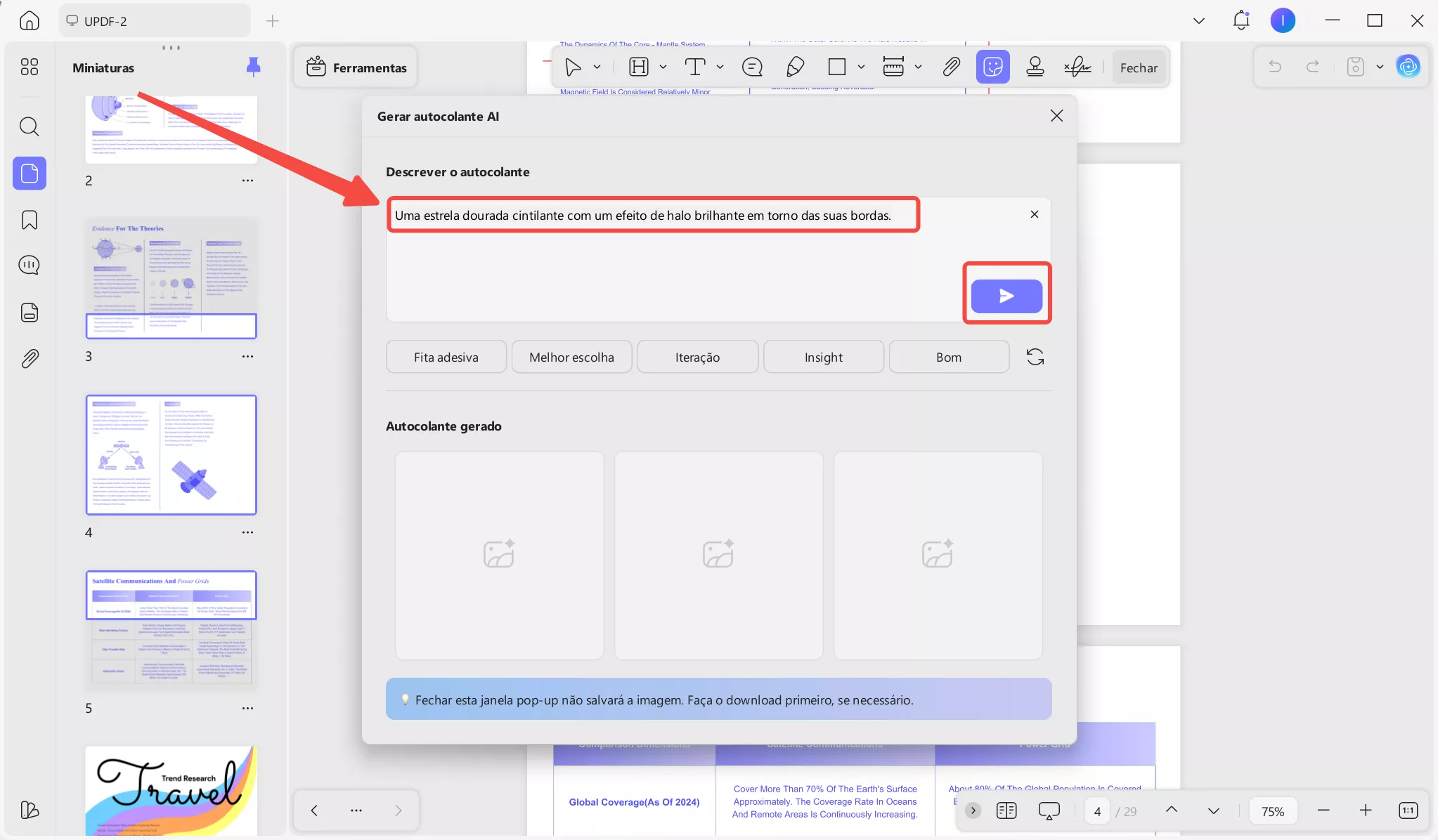 Descreva o adesivo com um prompt.