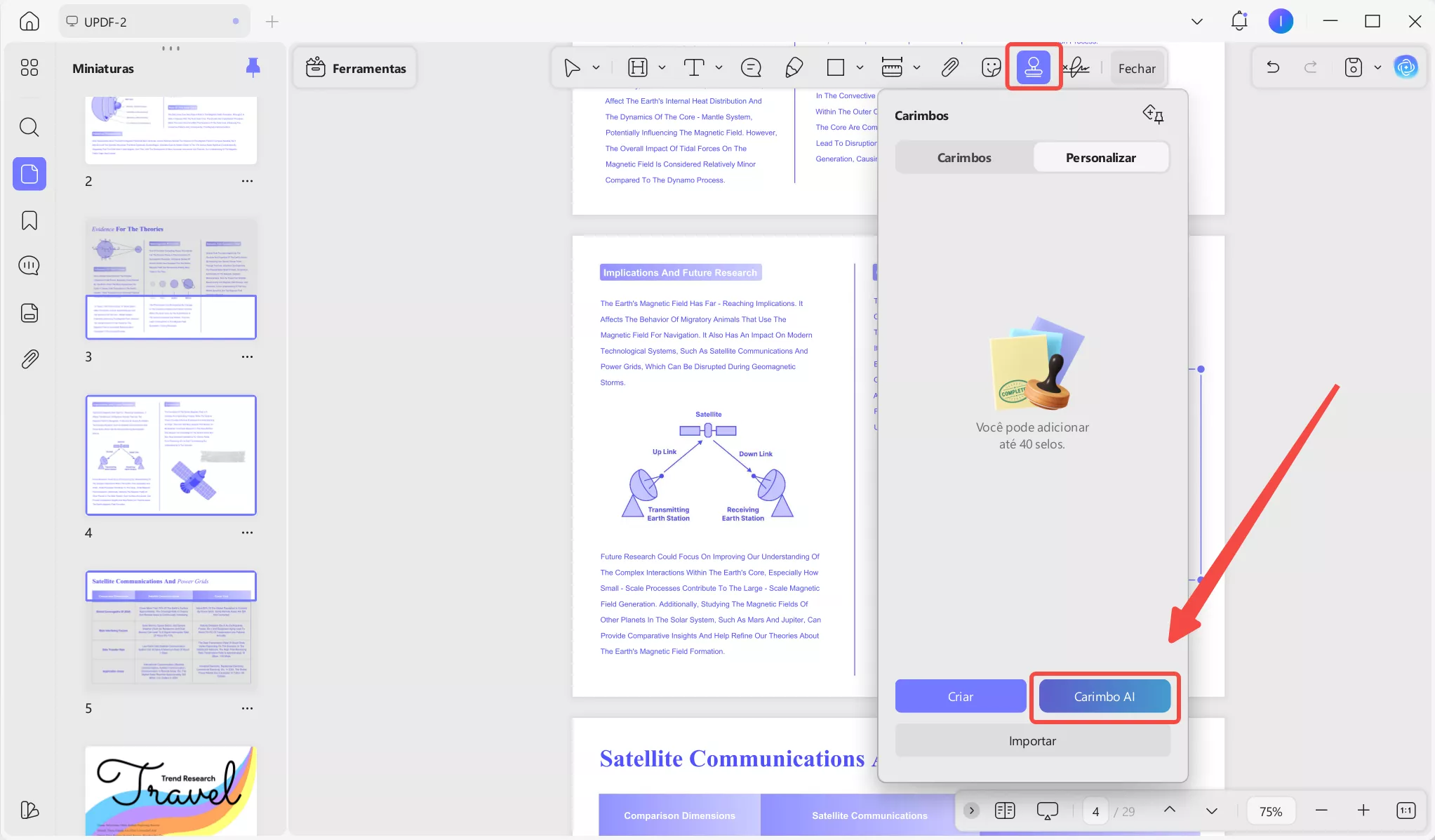 Clique em “Carimbo com IA”.