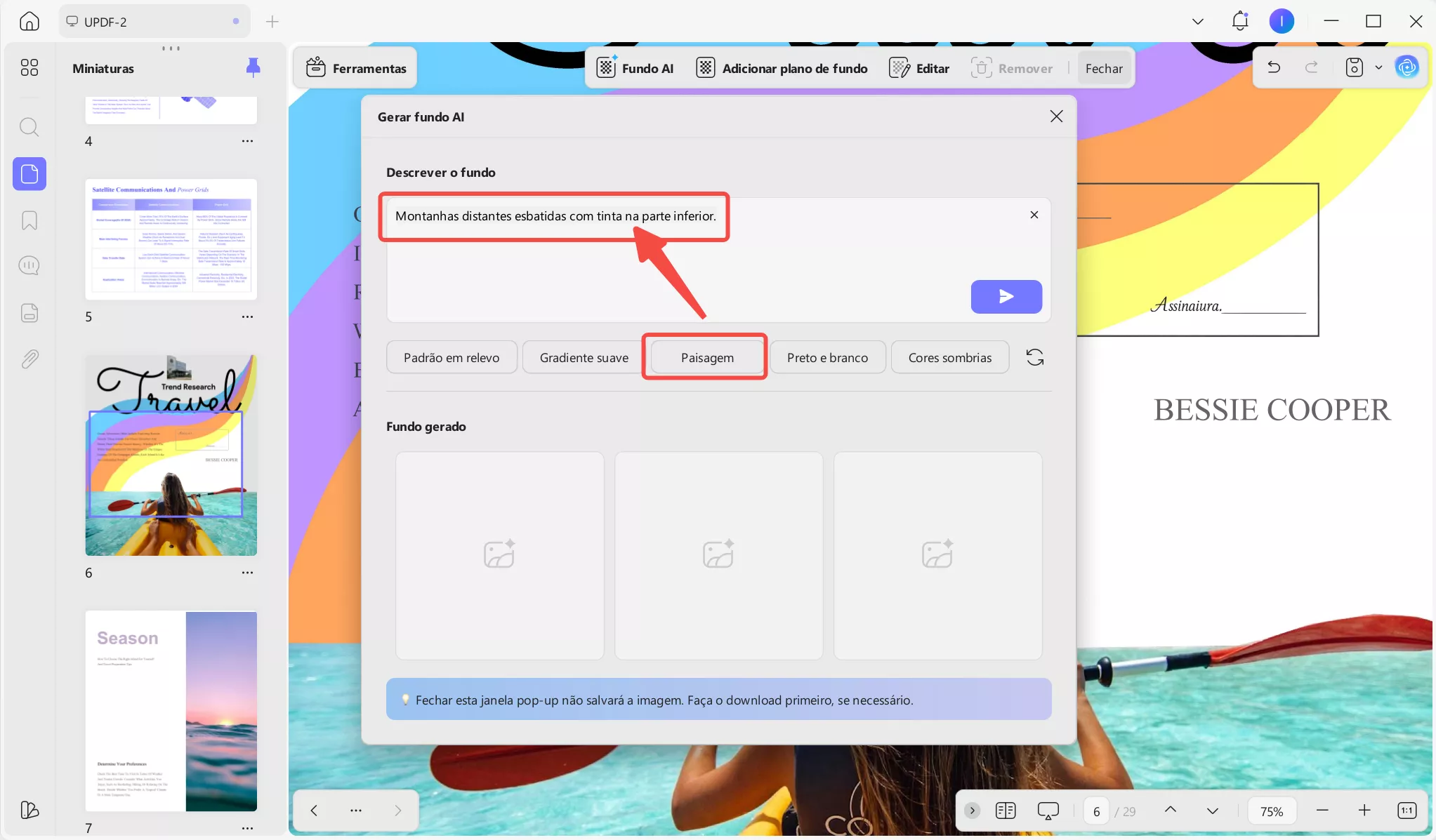 Descreva o fundo com um prompt.