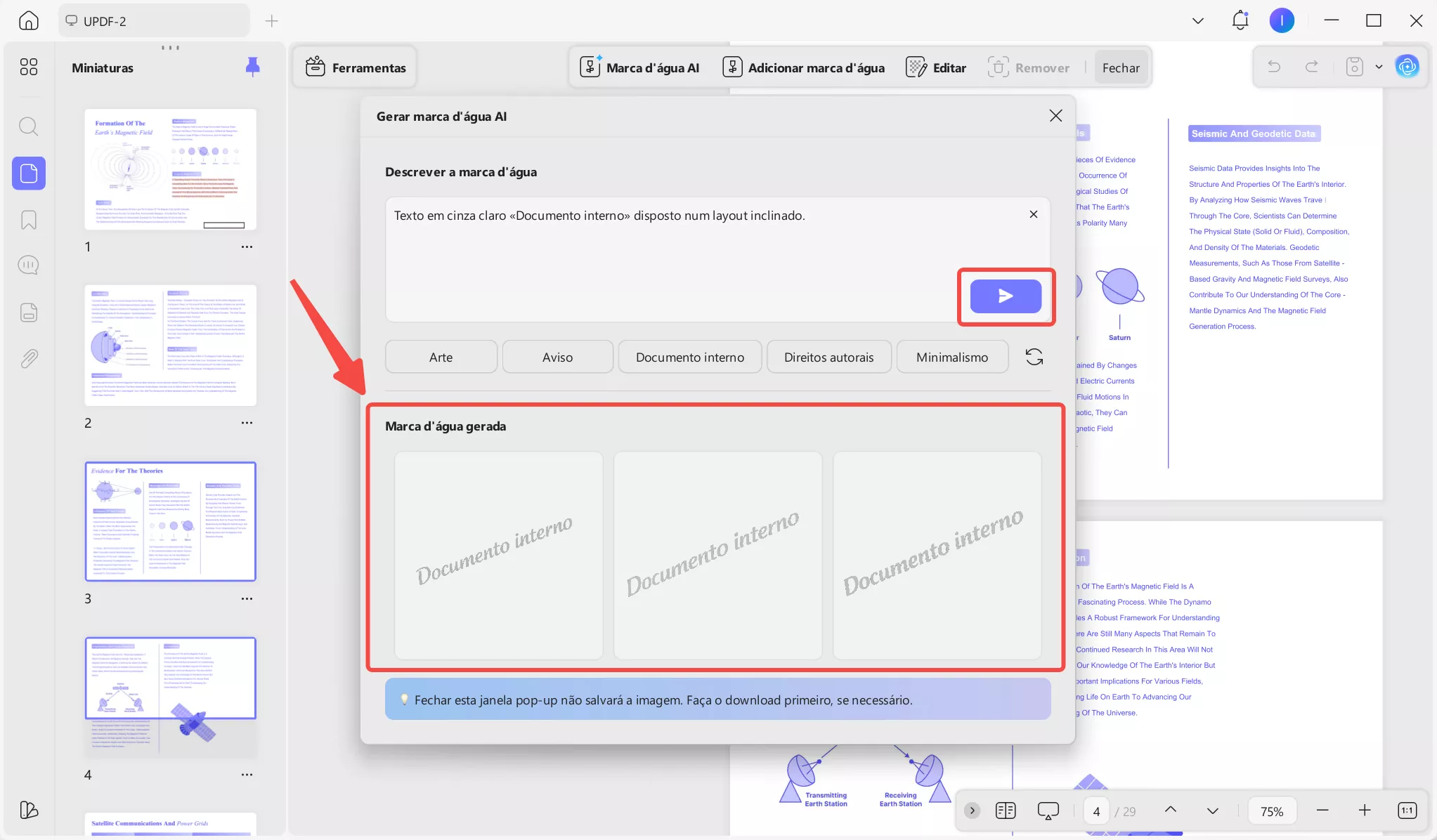 Marca d'água gerada a partir de presets