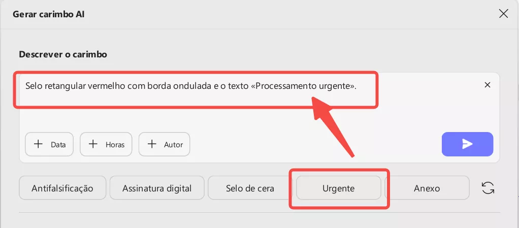 Adicionar uma descrição de carimbo predefinida
