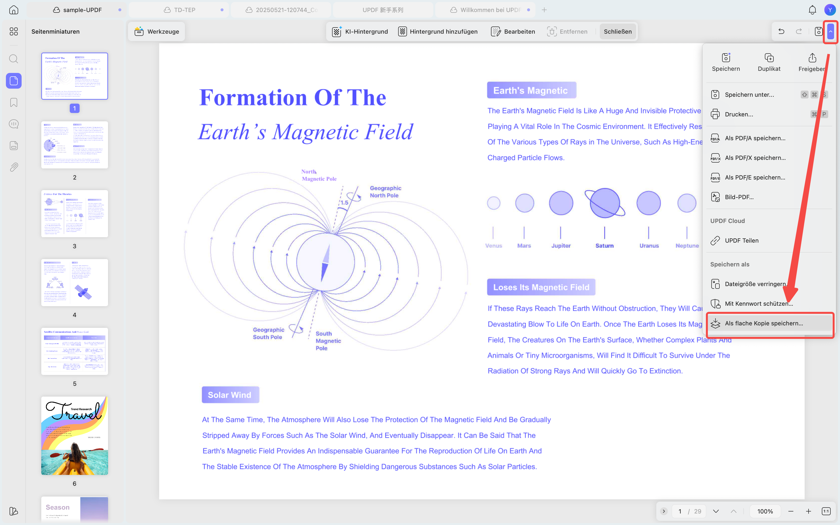 Option „Als flache PDF speichern“