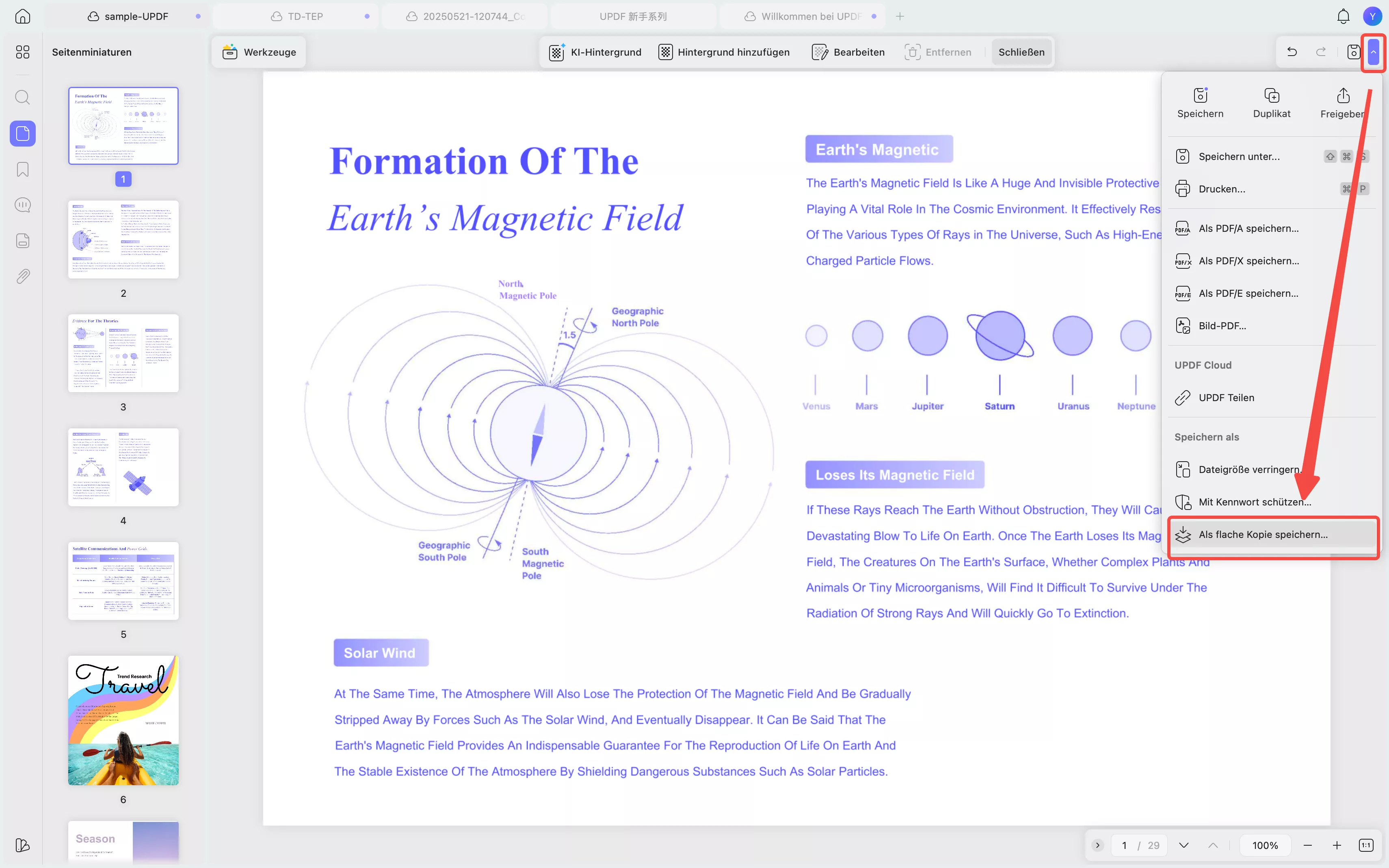 Option „Als flache PDF speichern“