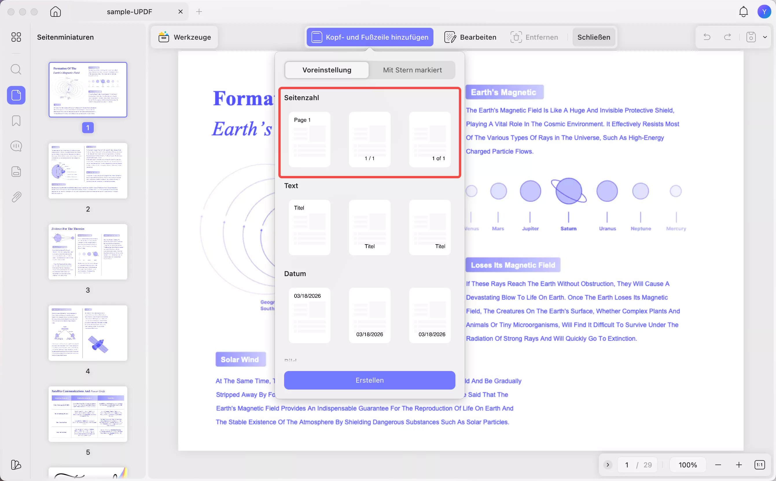Seitenzahl auswählen