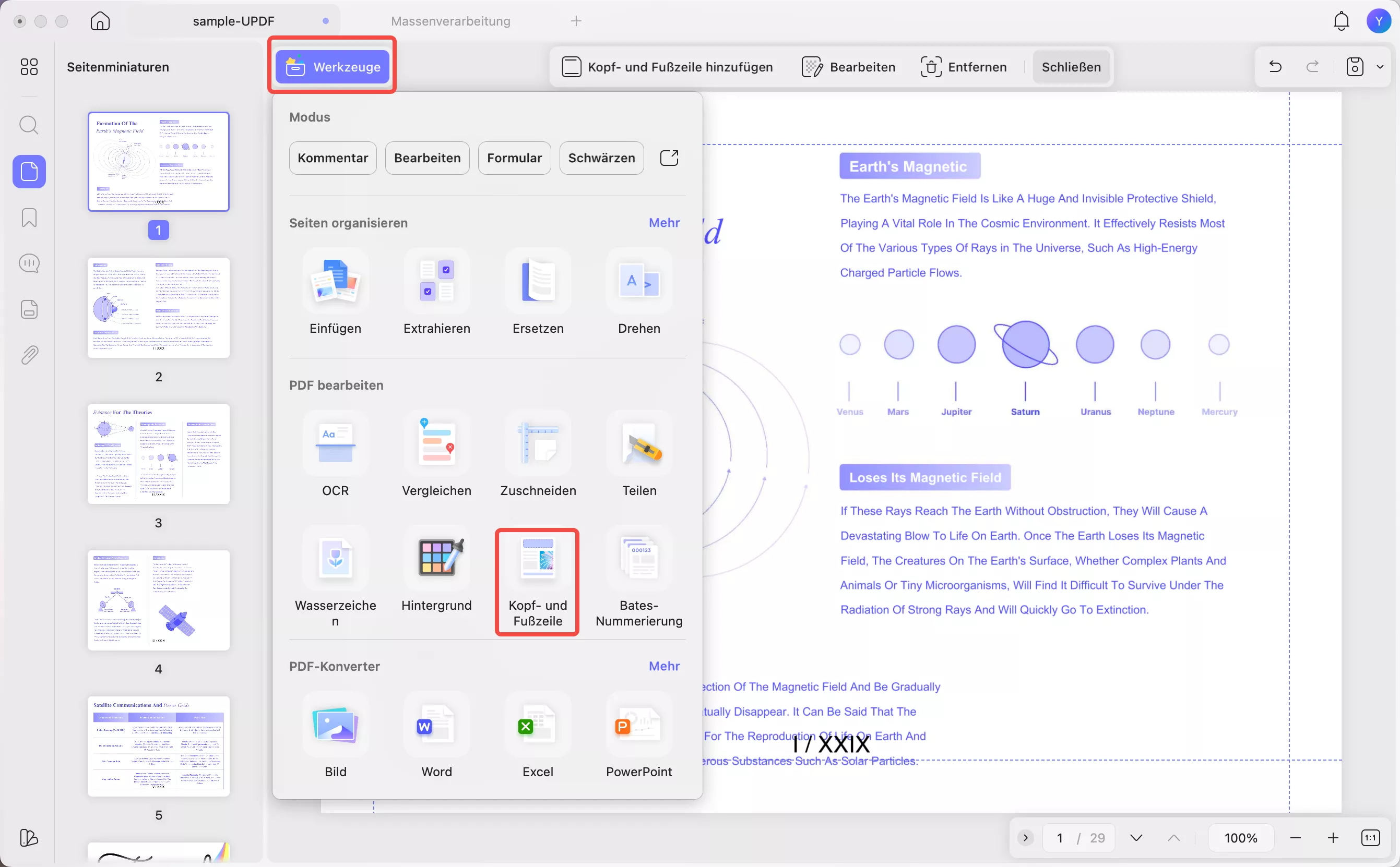 Klicken Sie auf die Option „Werkzeuge“