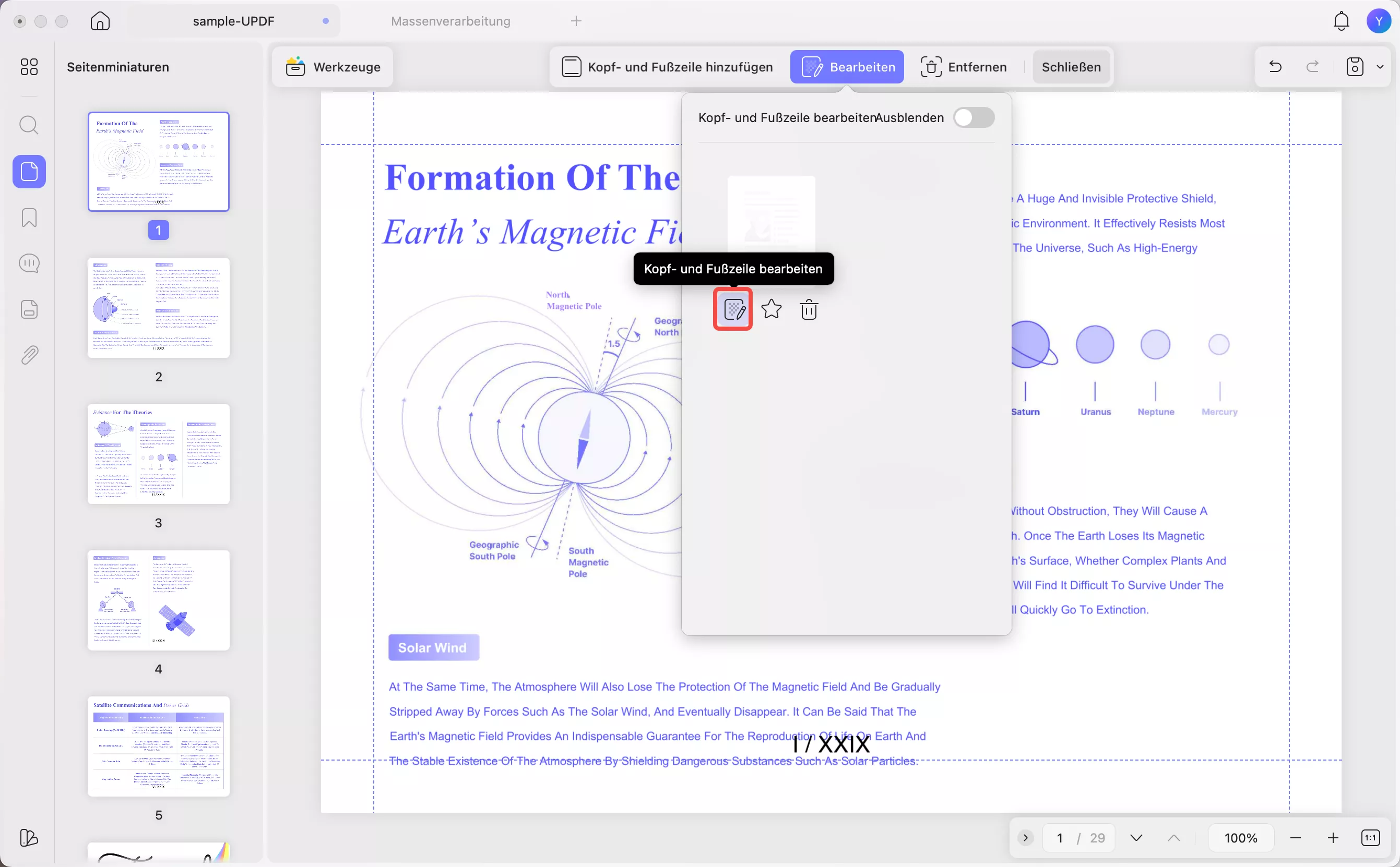 Kopf- und Fußzeile bearbeiten