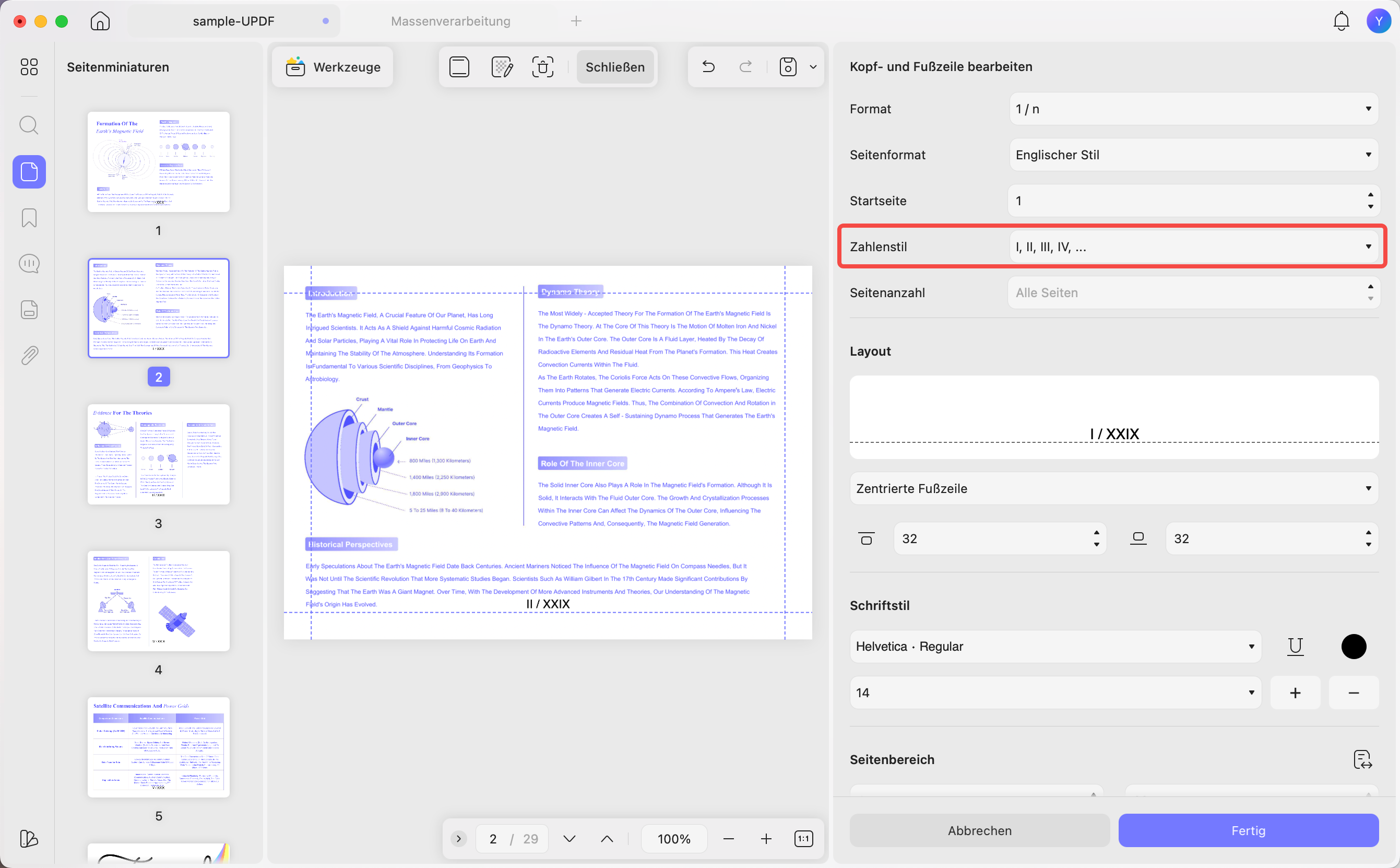 Römische Ziffern in PDF einfügen