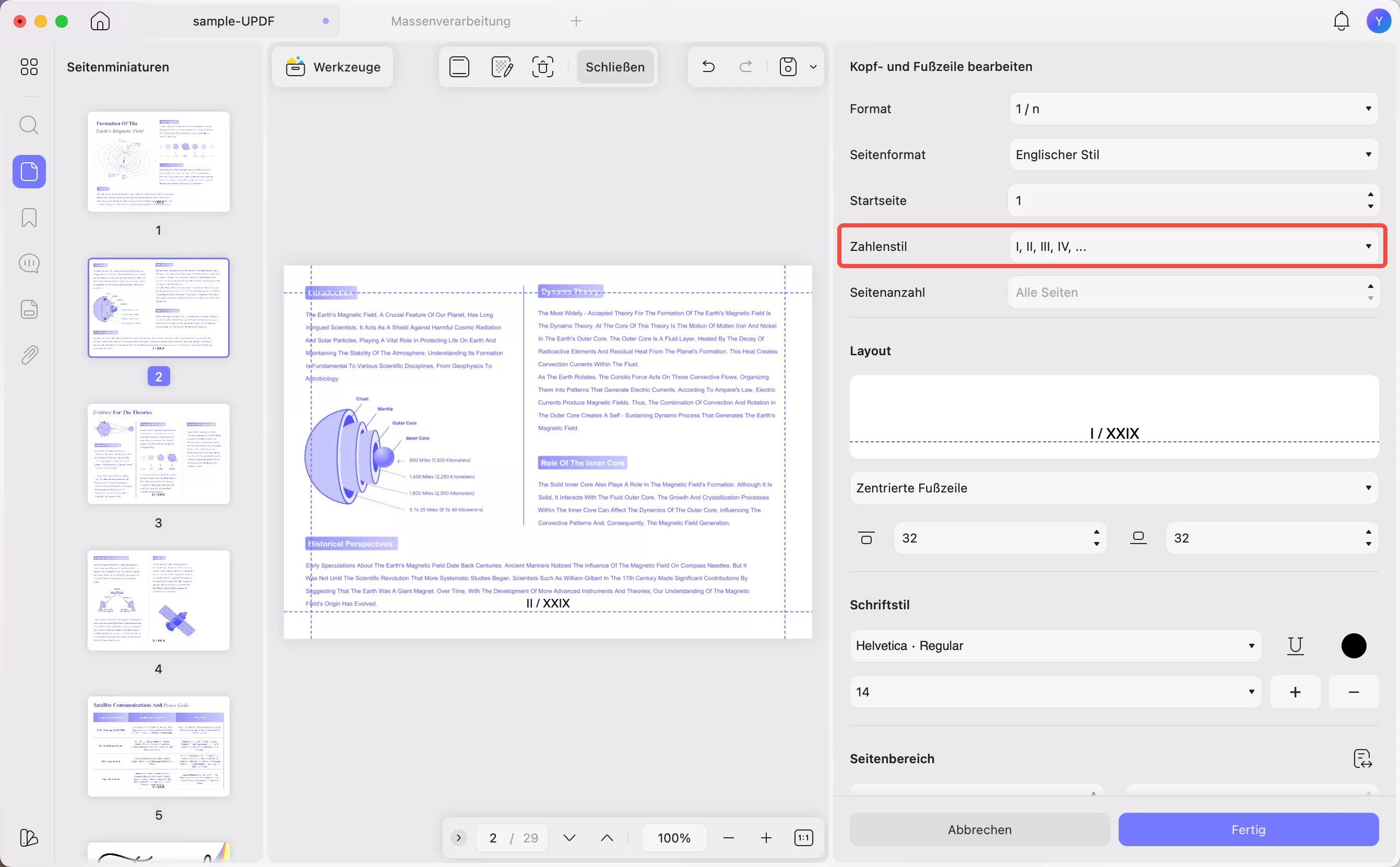 Römische Ziffern in PDF einfügen