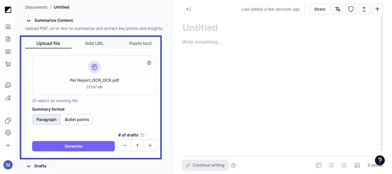 select summary format hit generate