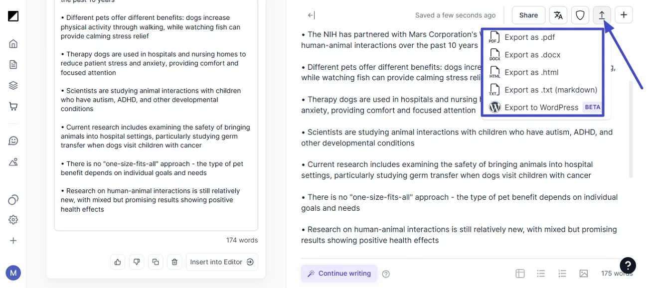 previews summary and export