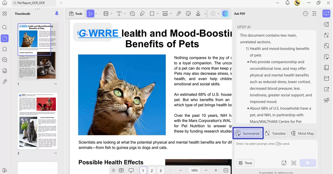 choose updf summarize feature
