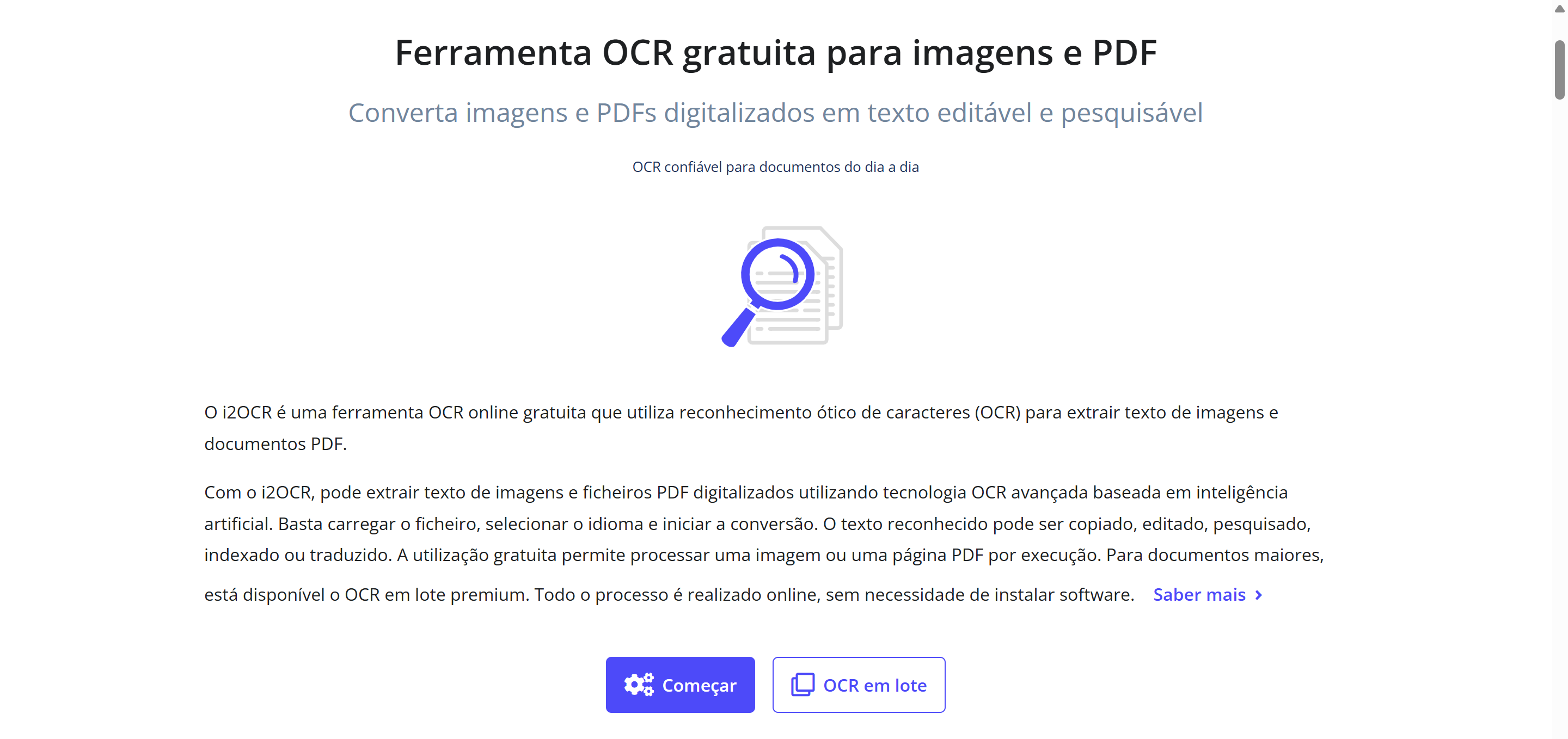 OCR online gratuitas para português i2ocr