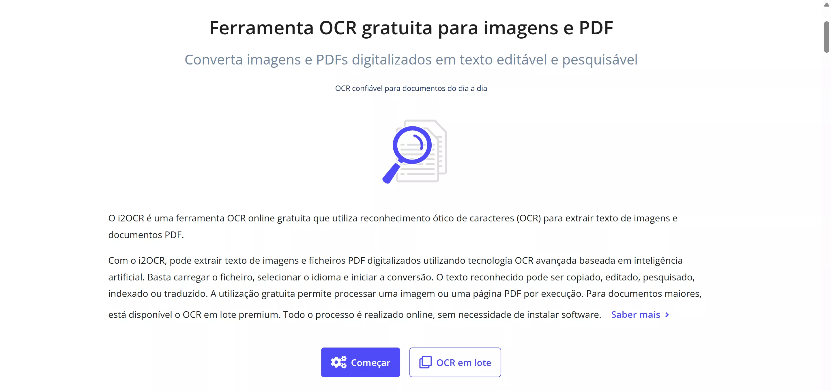 OCR online gratuitas para português i2ocr
