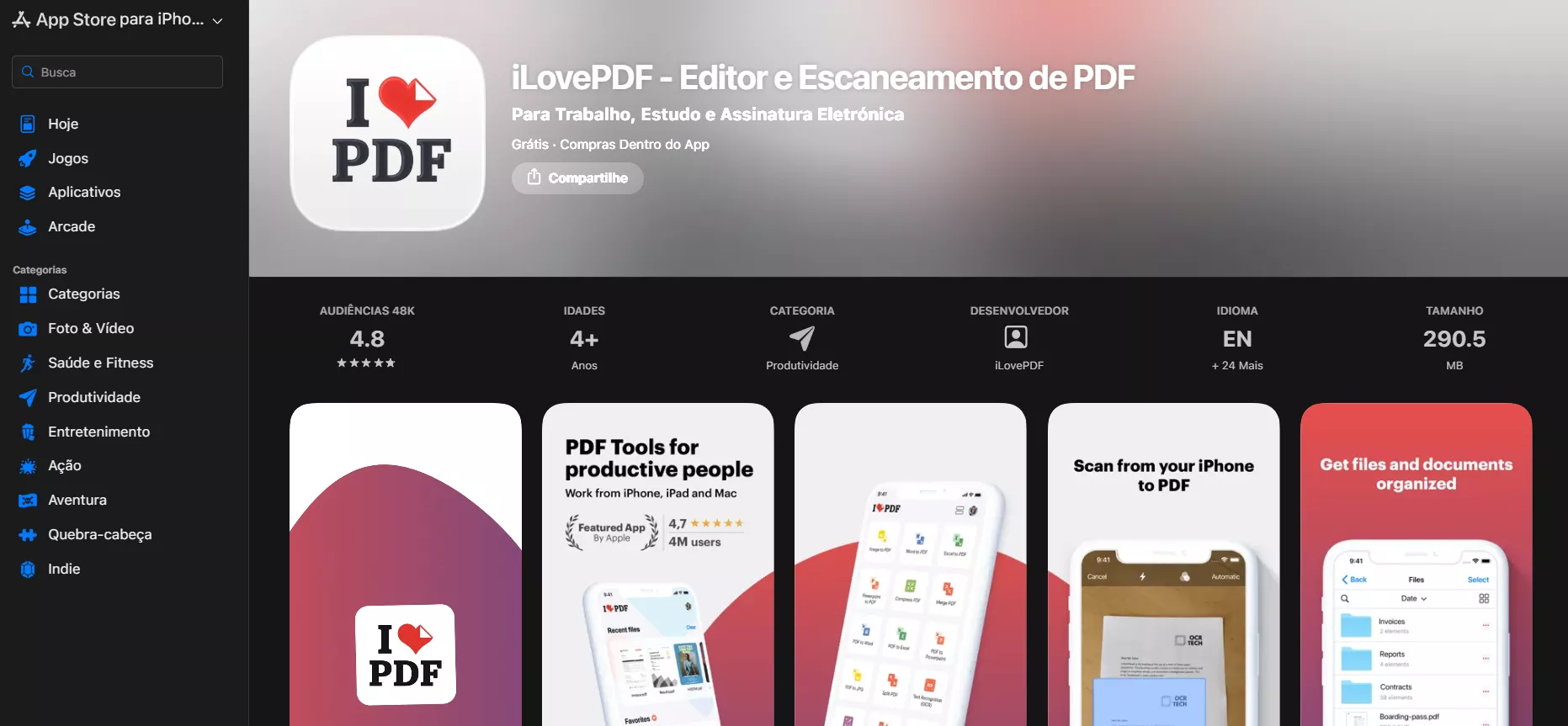 Conversor de PDF do iLovePDF para iPhone