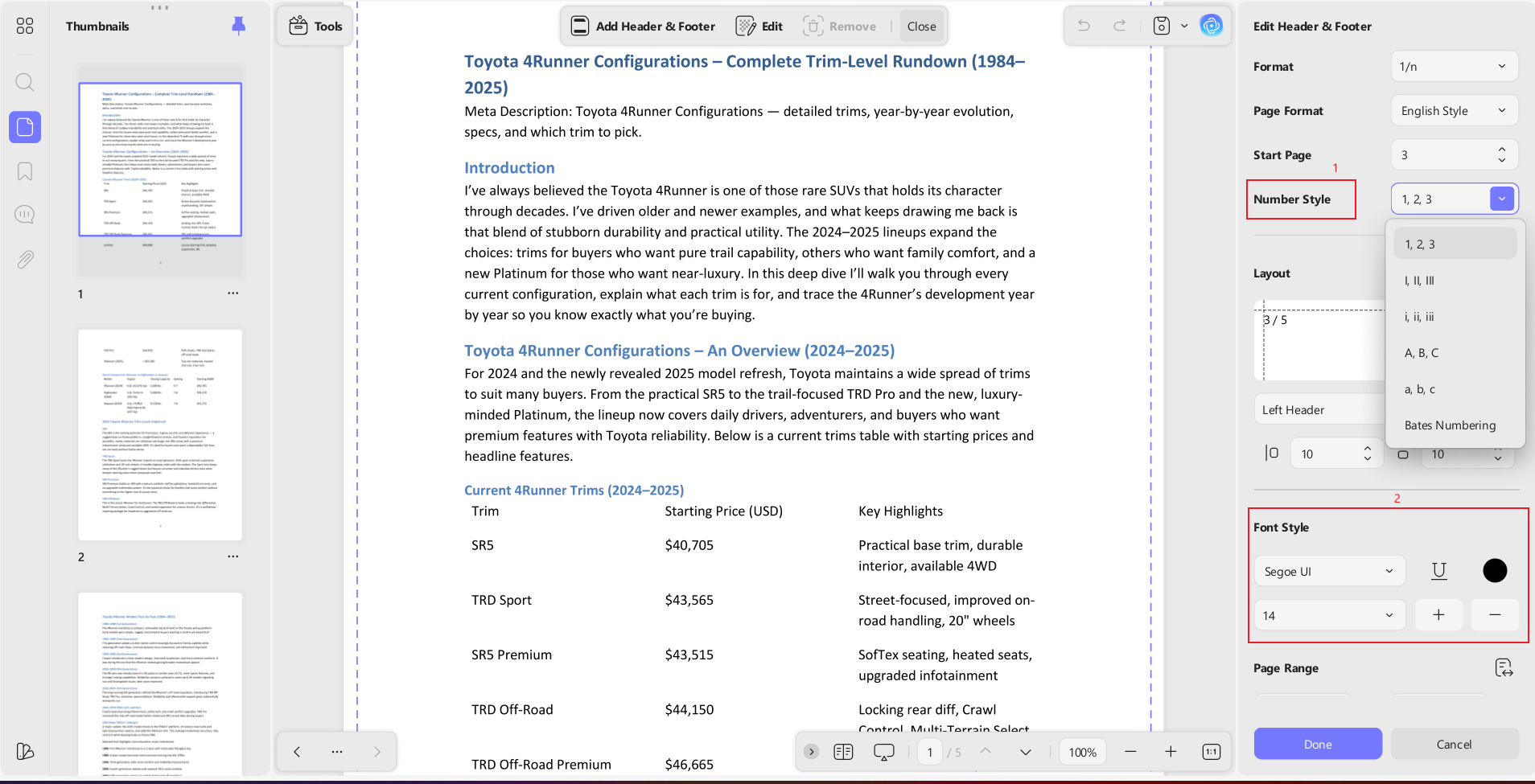 Customize Page Number Styles